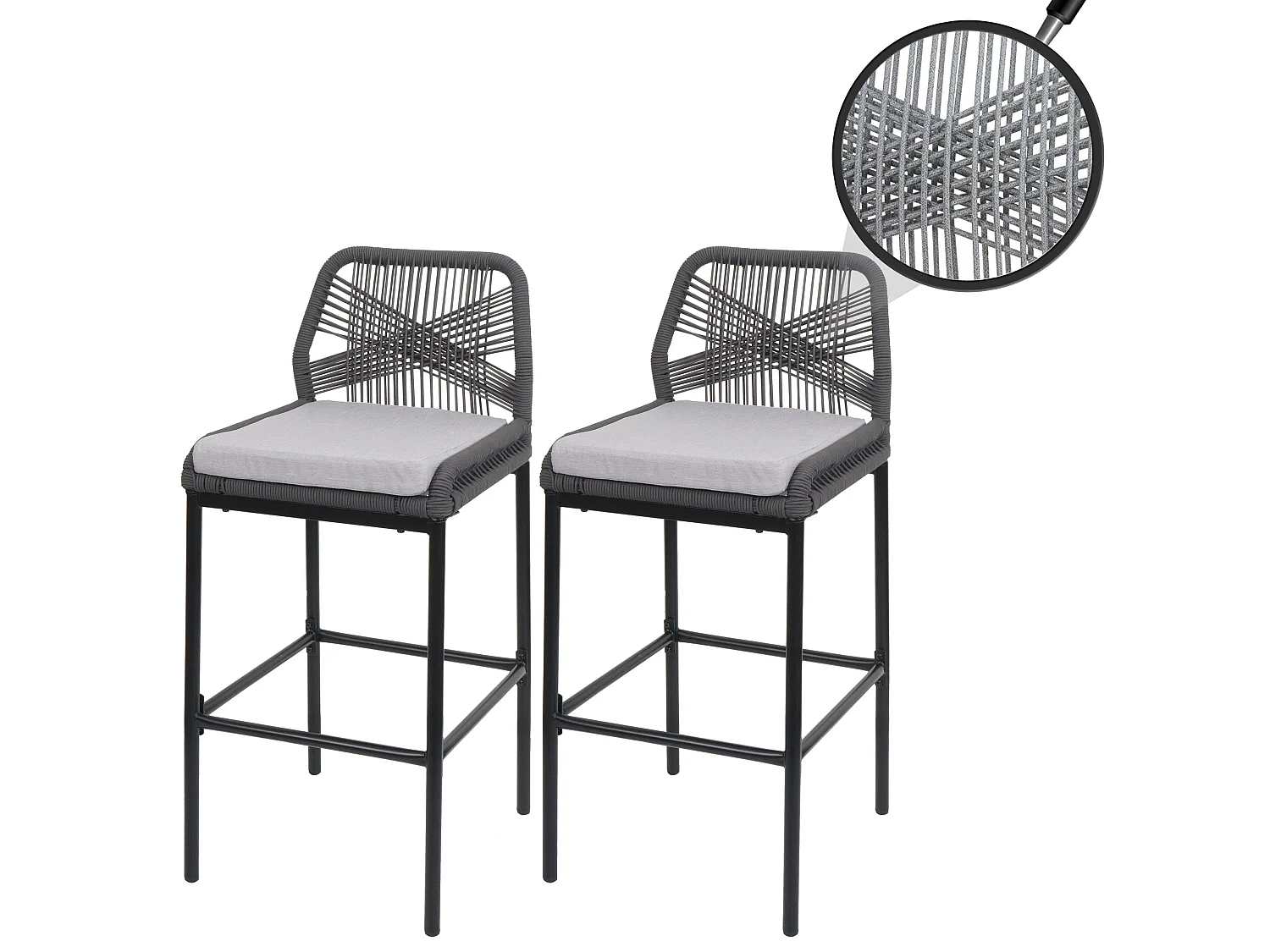 Tabouret de bar MCW-O21 (lot de 2),  anthracite, coussin gris clair