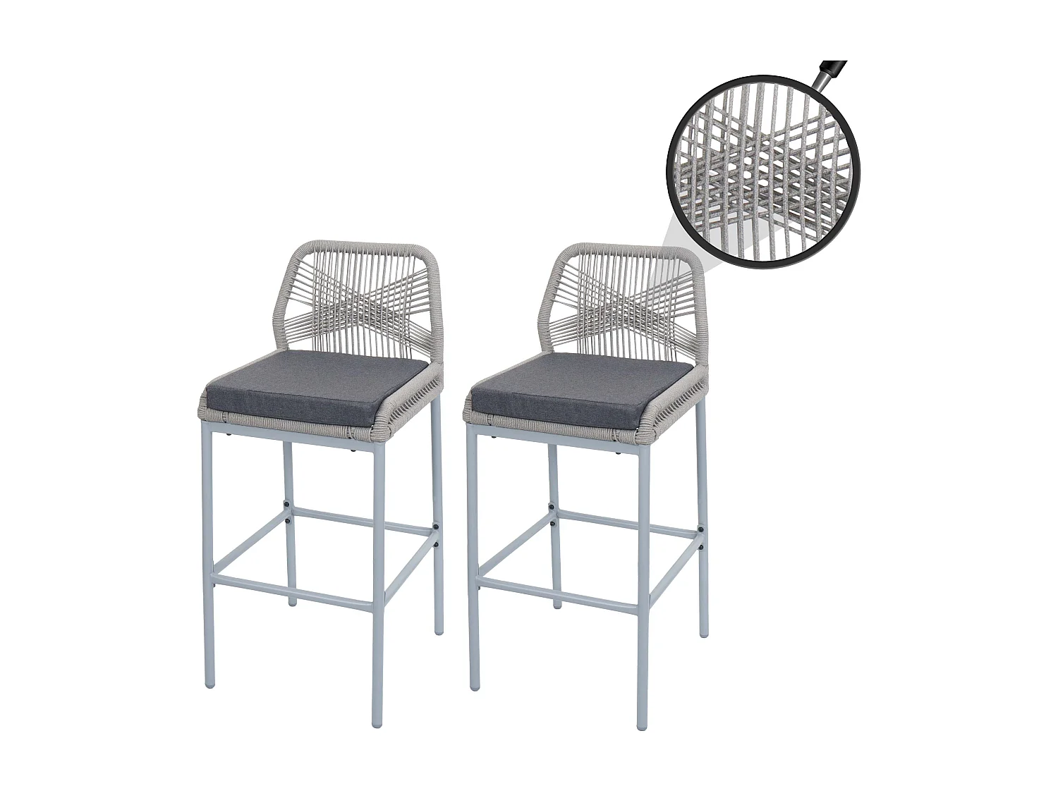 Barhocker MCW-O21 (2er-Set), Hellgrau, Kissen dunkelgrau