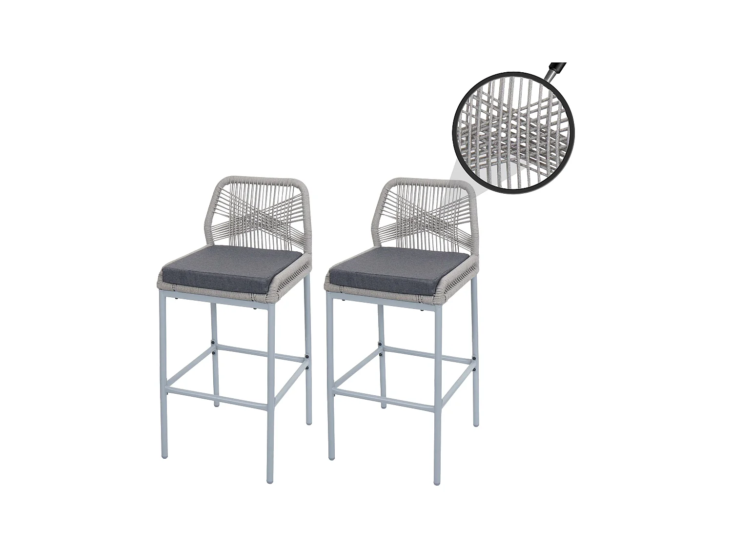 Taburete de bar MCW-O21 (set de 2),  gris claro, cojín gris oscuro