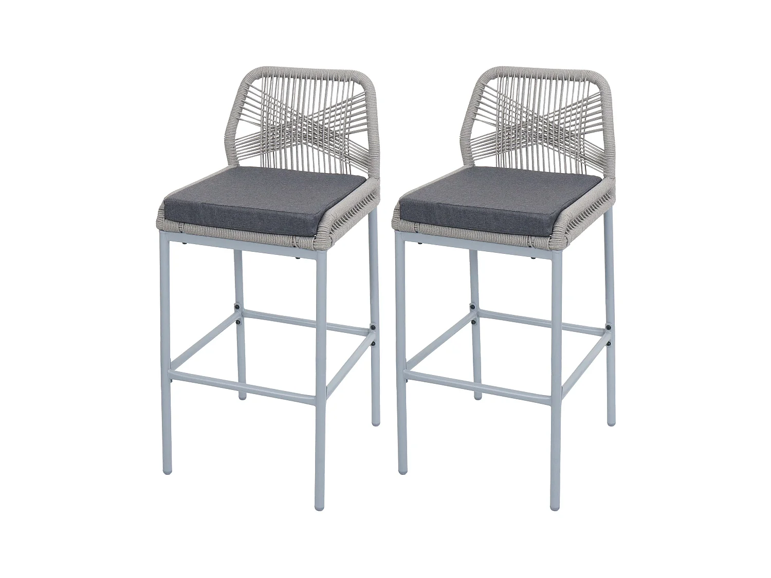 Tabouret de bar MCW-O21 (lot de 2),  gris clair, coussin gris foncé