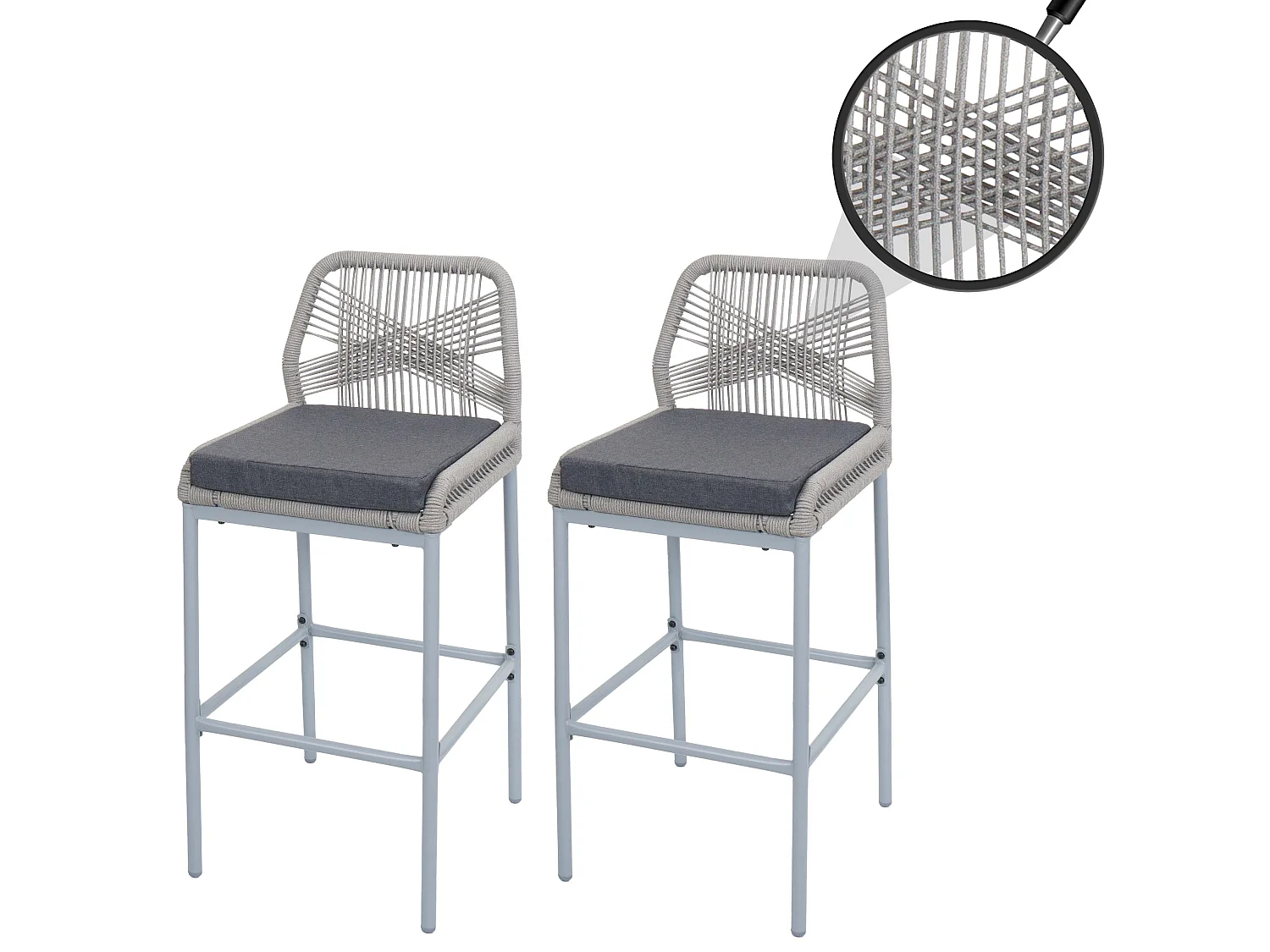 Tabouret de bar MCW-O21 (lot de 2),  gris clair, coussin gris foncé