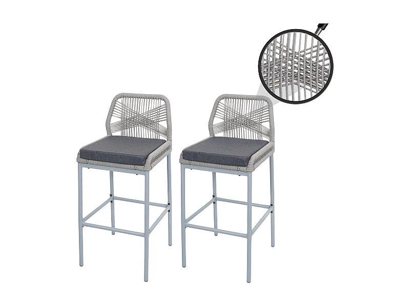 Banco de bar MCW-O21 (conjunto de 2),  cinzento claro, almofada cinzenta escura