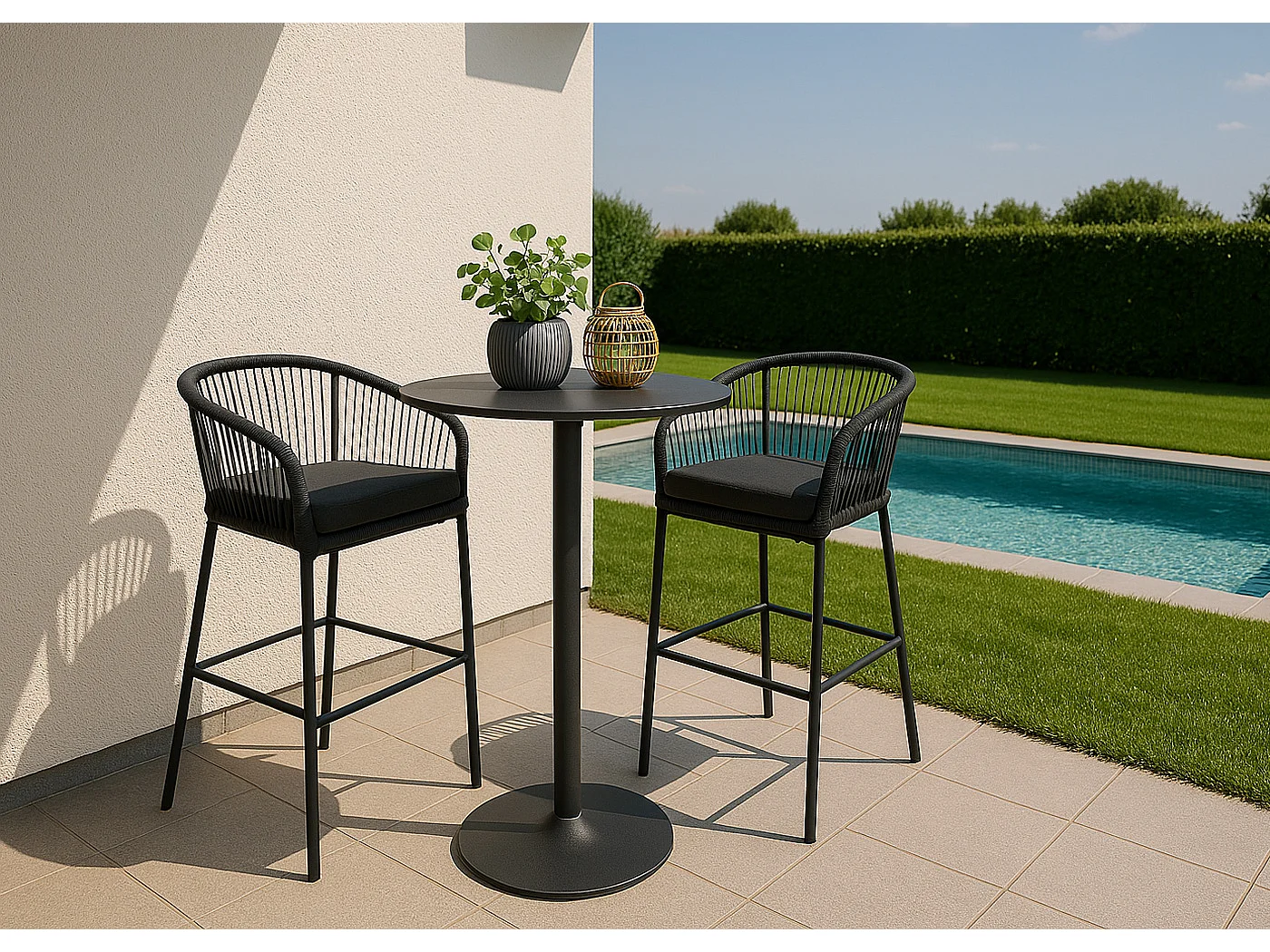 Barhocker MCW-O22 (2er-Set), Anthrazit, Kissen dunkelgrau