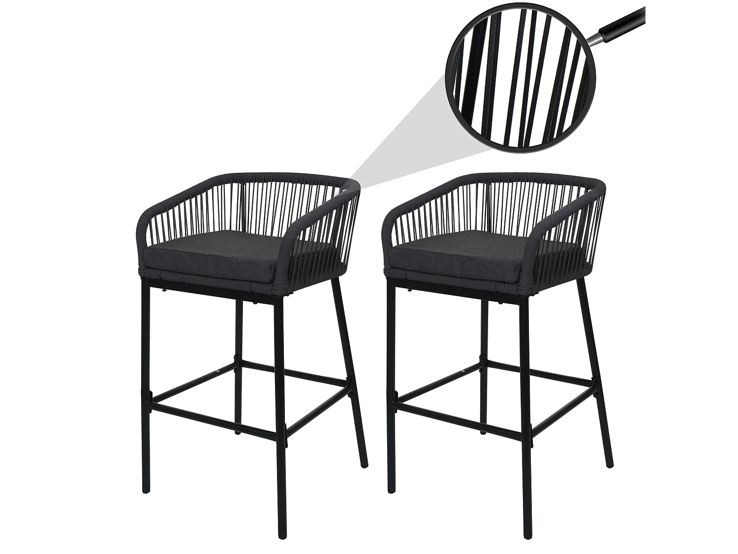 Stołek barowy MCW-O22 (zestaw 2 szt.),  antracyt, poduszka ciemnoszara