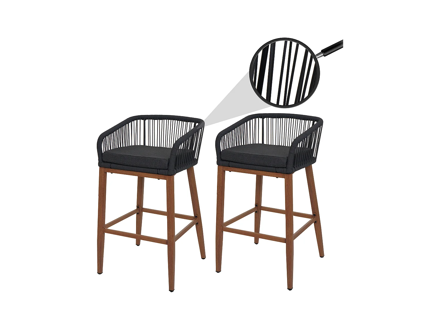 Taburete de bar MCW-O22 (juego de 2),  antracita, cojín gris oscuro