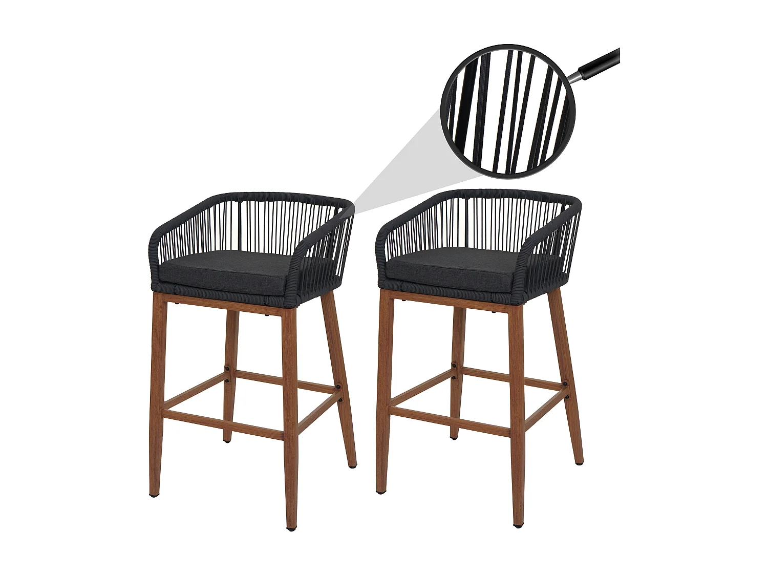 Tabouret de bar MCW-O22 (lot de 2),  anthracite, coussin gris foncé