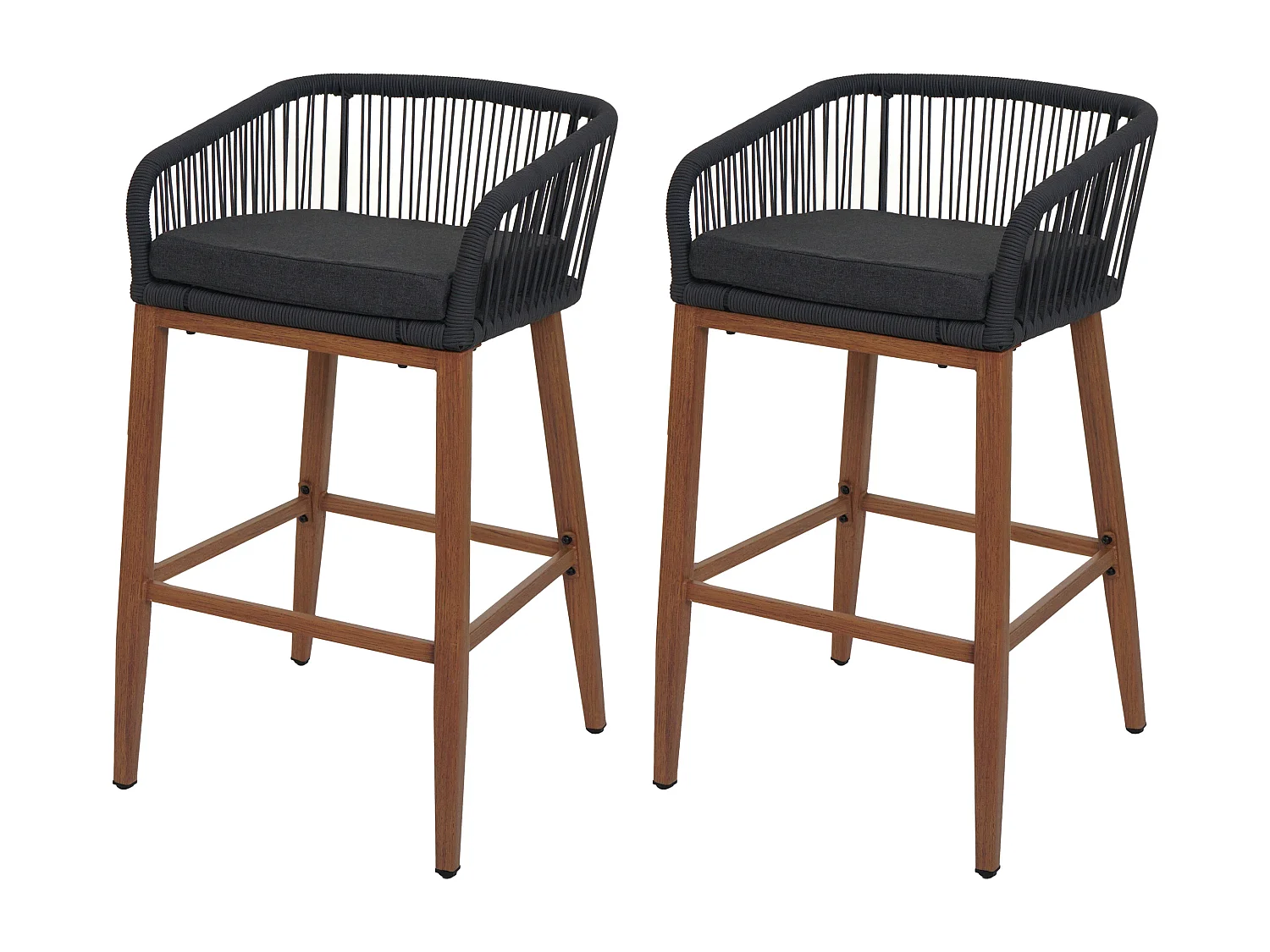 Tabouret de bar MCW-O22 (lot de 2),  anthracite, coussin gris foncé