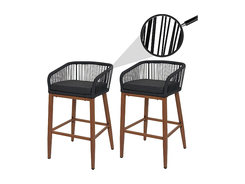 Tabouret de bar MCW-O22 (lot de 2),  anthracite, coussin gris foncé