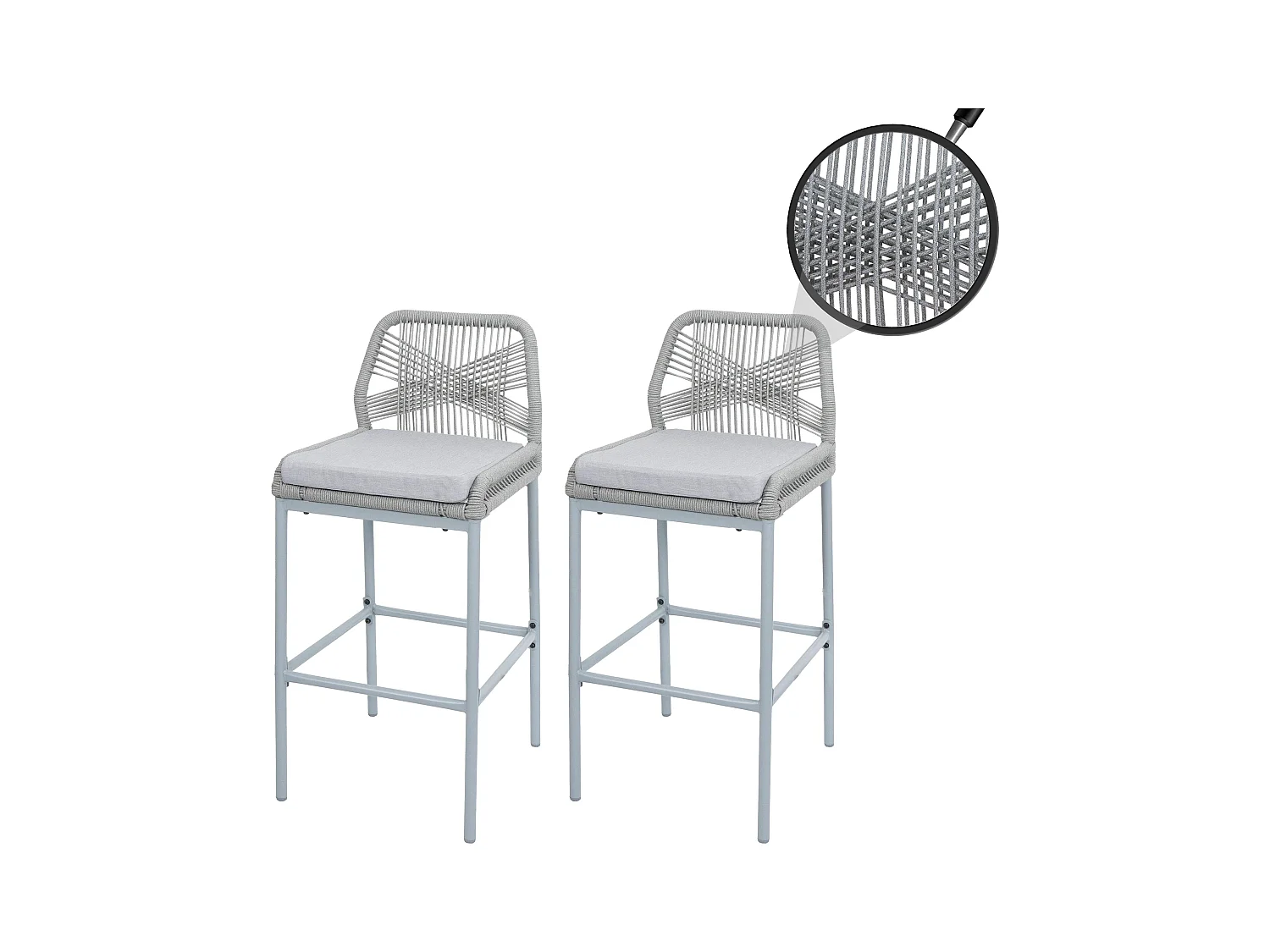 Taburete de bar MCW-O21 (set de 2),  gris claro, cojín gris claro