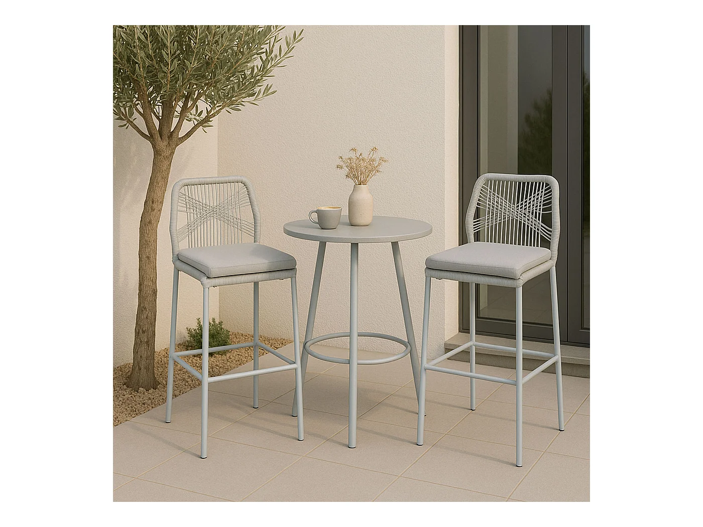 Tabouret de bar MCW-O21 (lot de 2),  gris clair, coussin gris clair