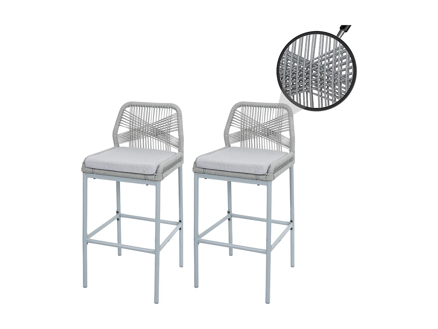 Tabouret de bar MCW-O21 (lot de 2),  gris clair, coussin gris clair