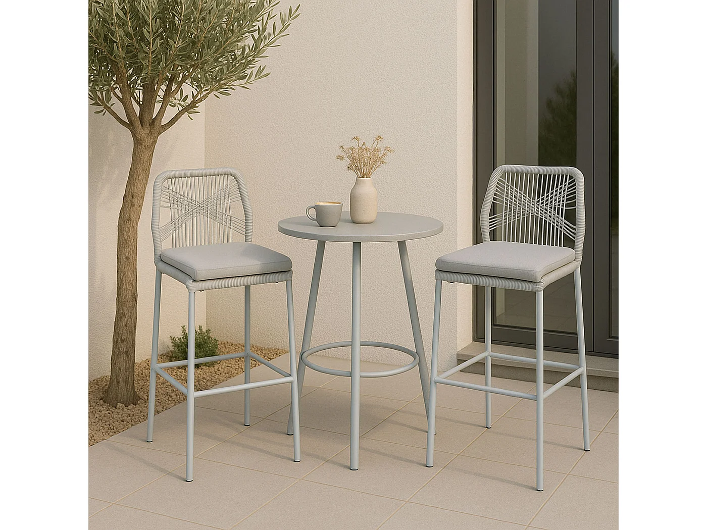 Tabouret de bar MCW-O21 (lot de 2),  gris clair, coussin gris clair