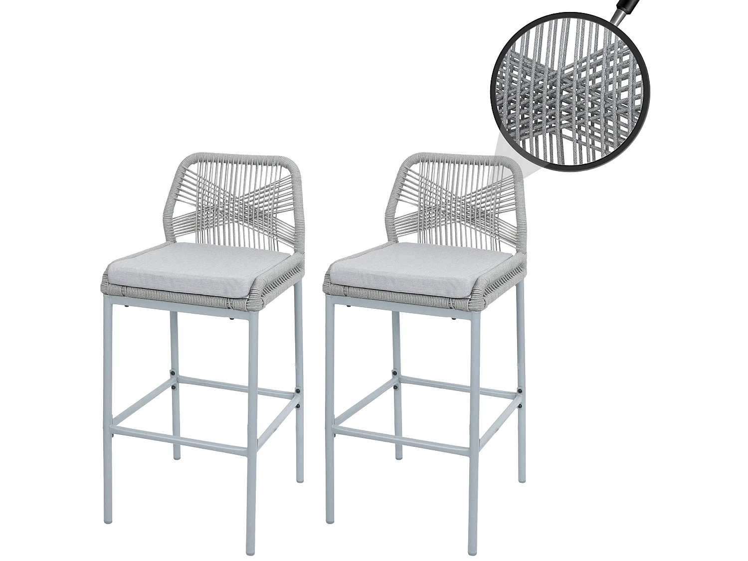 Tabouret de bar MCW-O21 (lot de 2),  gris clair, coussin gris clair