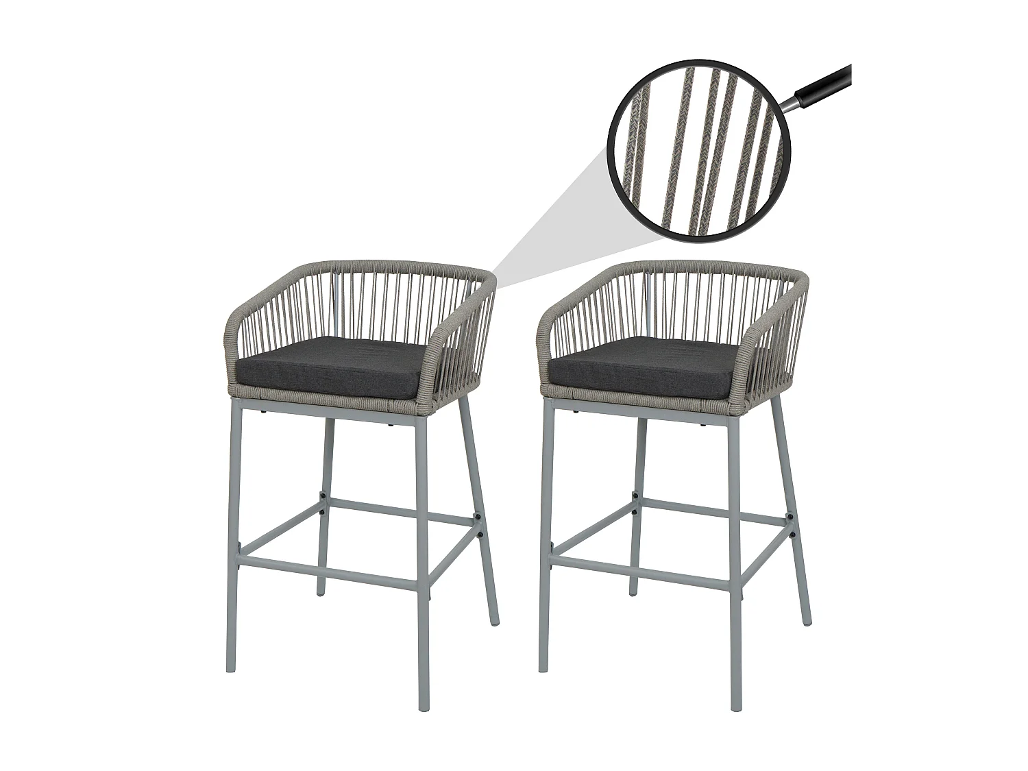 Barhocker MCW-O22 (2er-Set), Hellgrau, Kissen dunkelgrau