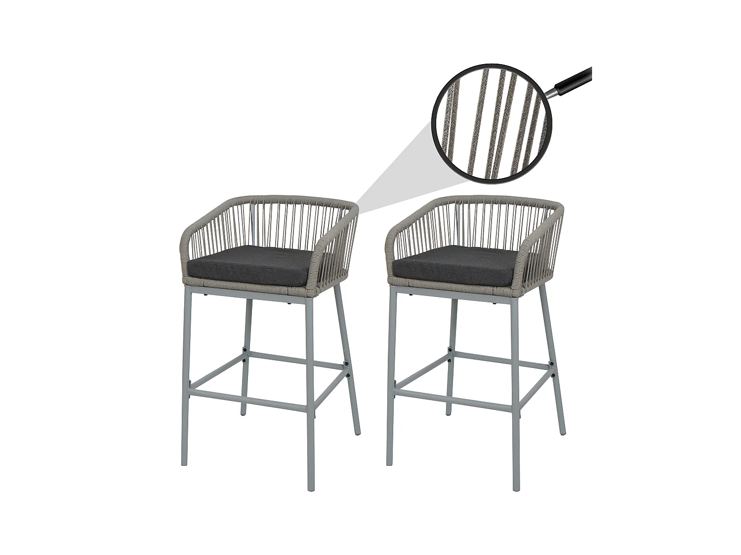 Taburete de bar MCW-O22 (juego de 2),  gris claro, cojín gris oscuro