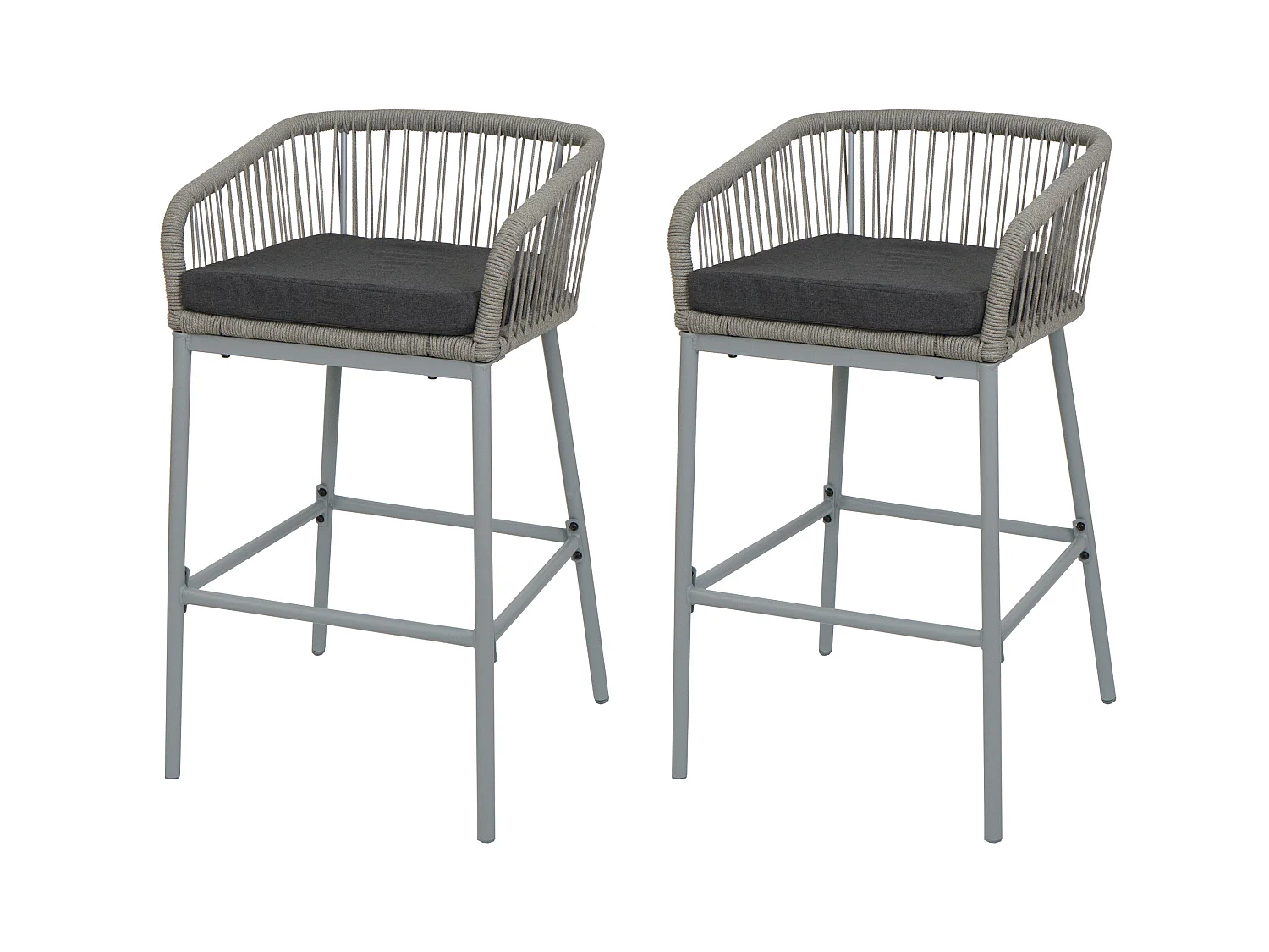 Tabouret de bar MCW-O22 (lot de 2),  gris clair, coussin gris foncé