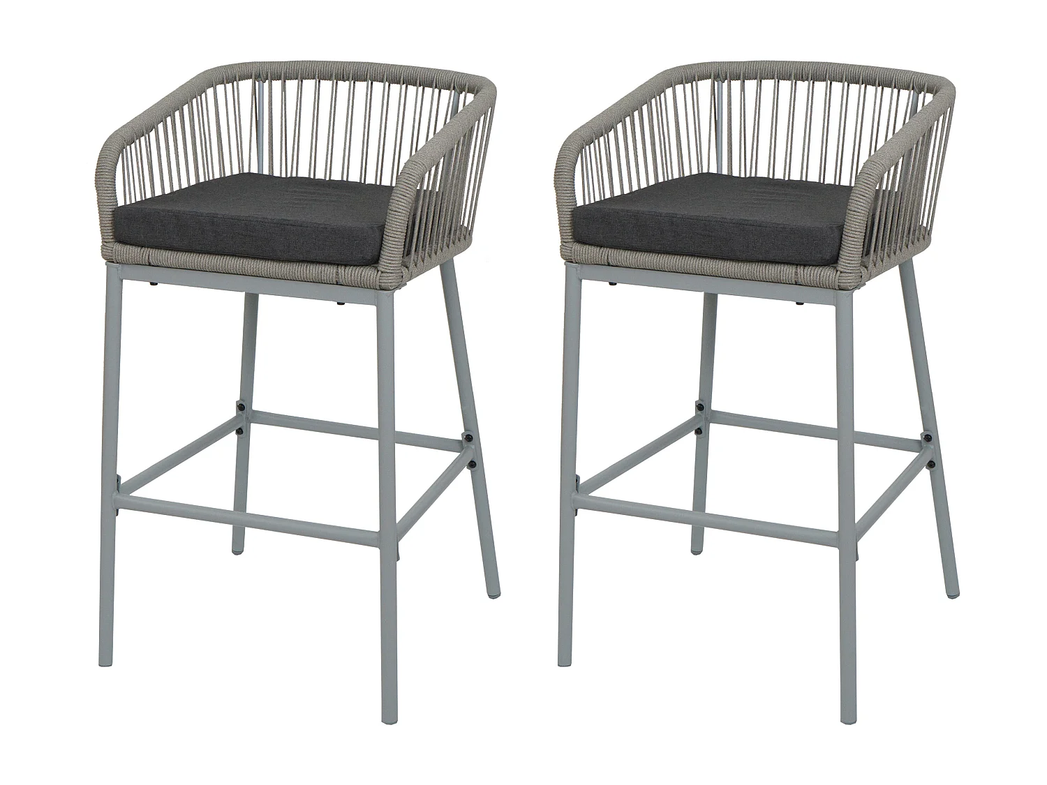 Tabouret de bar MCW-O22 (lot de 2),  gris clair, coussin gris foncé