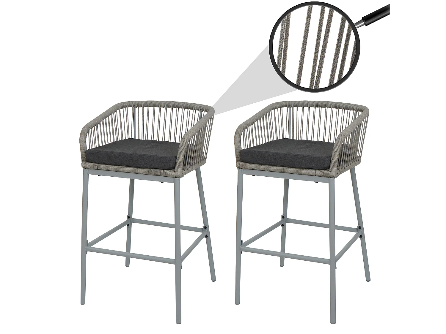Barhocker MCW-O22 (2er-Set), Hellgrau, Kissen dunkelgrau