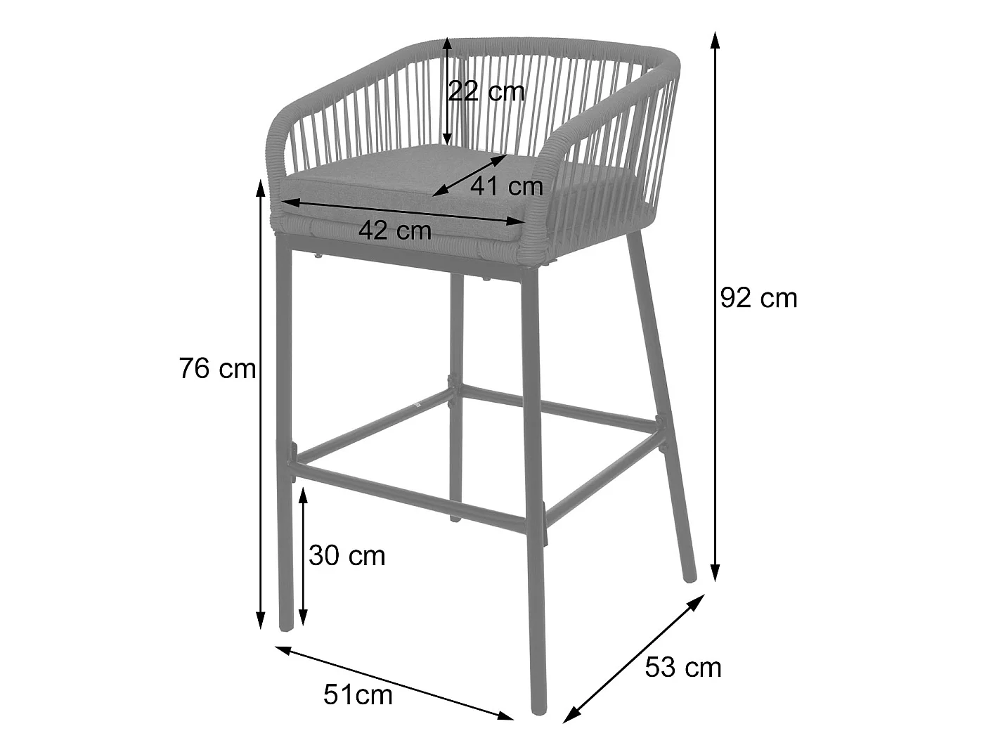 Barhocker MCW-O22 (2er-Set), Hellgrau, Kissen dunkelgrau