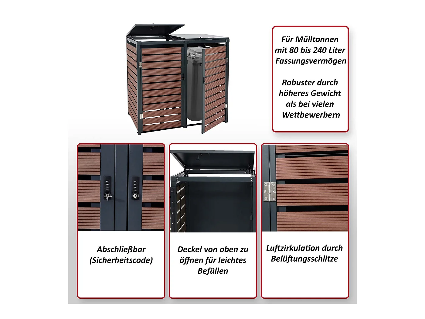 2er Mülltonnenverkleidung MCW-K14, Teak-Optik