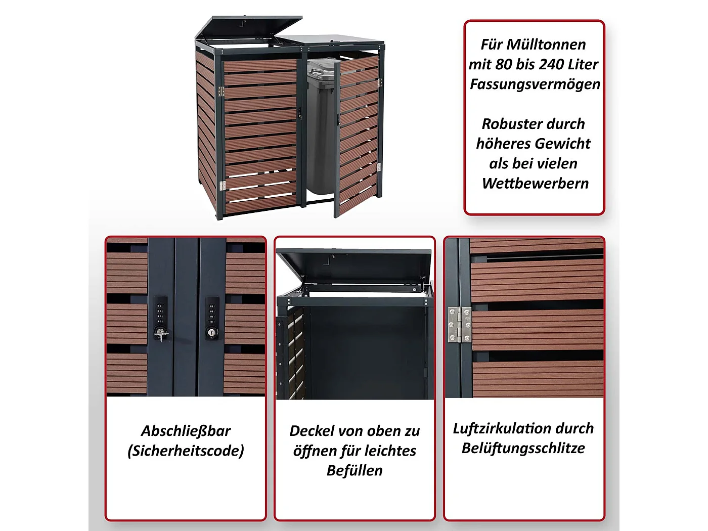 Osłona na dwa pojemniki na śmieci MCW-K14,  wygląd tekowy