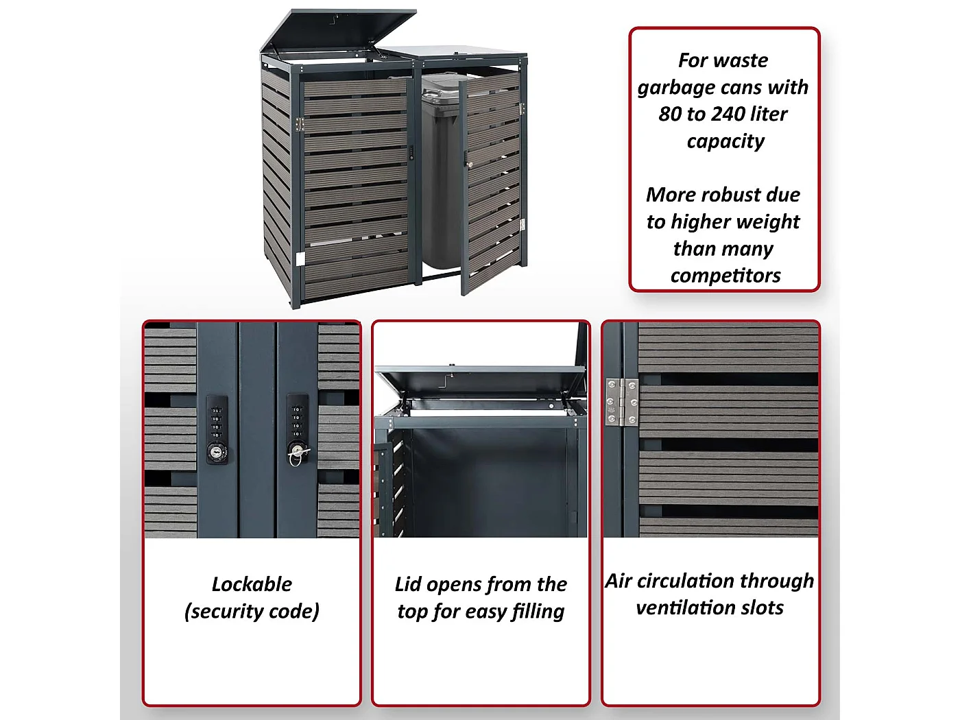 MCW-K14 bin enclosure for two bins,  teak-effect