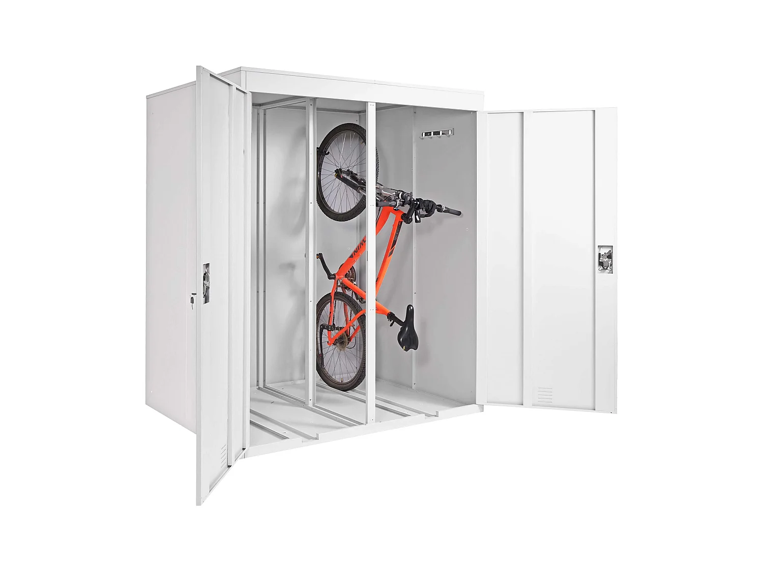 Garage armadio biciclette con serratura MCW-H66 metallo verniciato box doppio grigio chiaro
