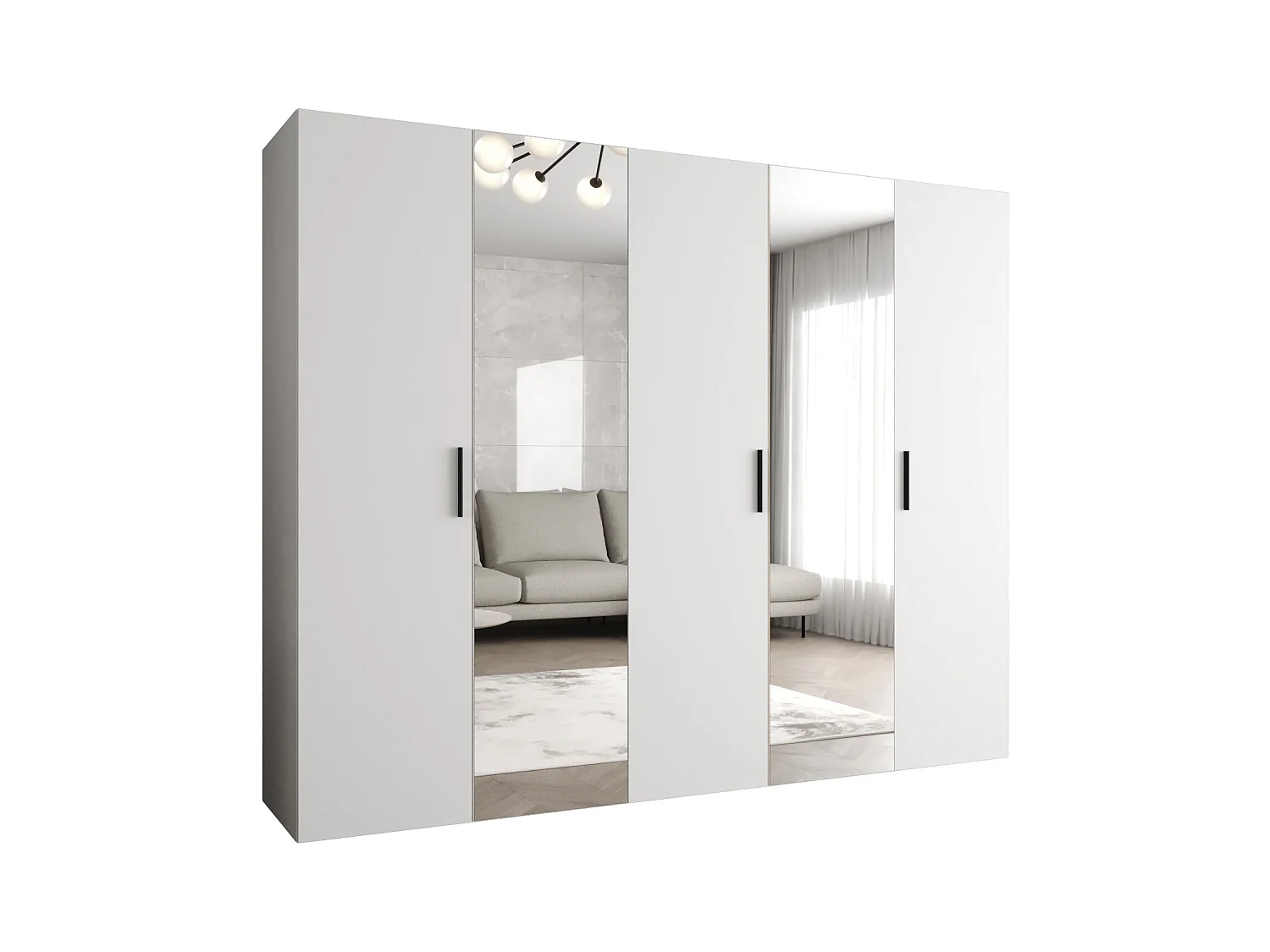 Drehtürenschrank Bari 2 202/250/52 5-türig (Weiß|Schwarz)