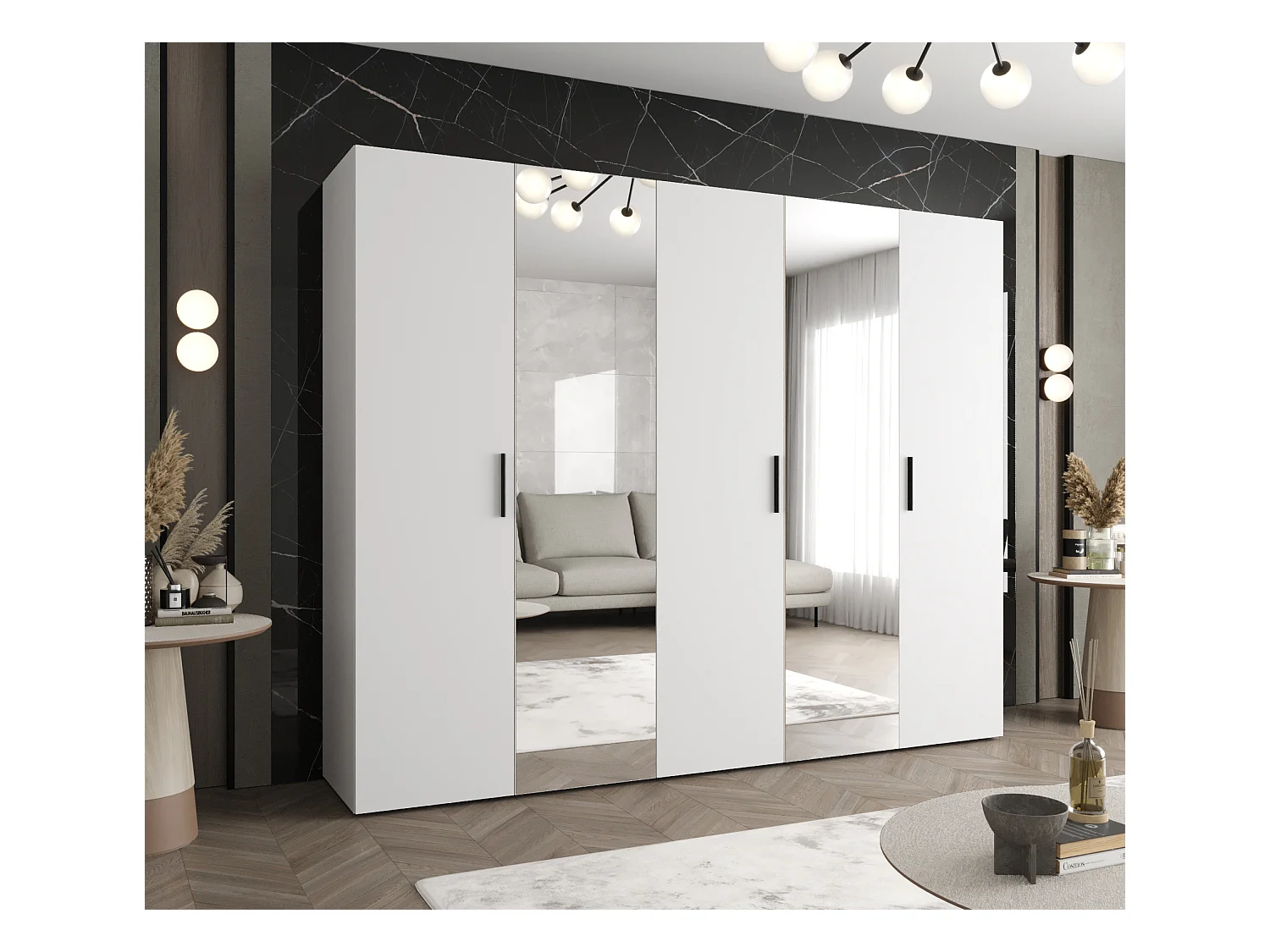 Drehtürenschrank Bari 2 202/250/52 5-türig (Weiß|Schwarz)