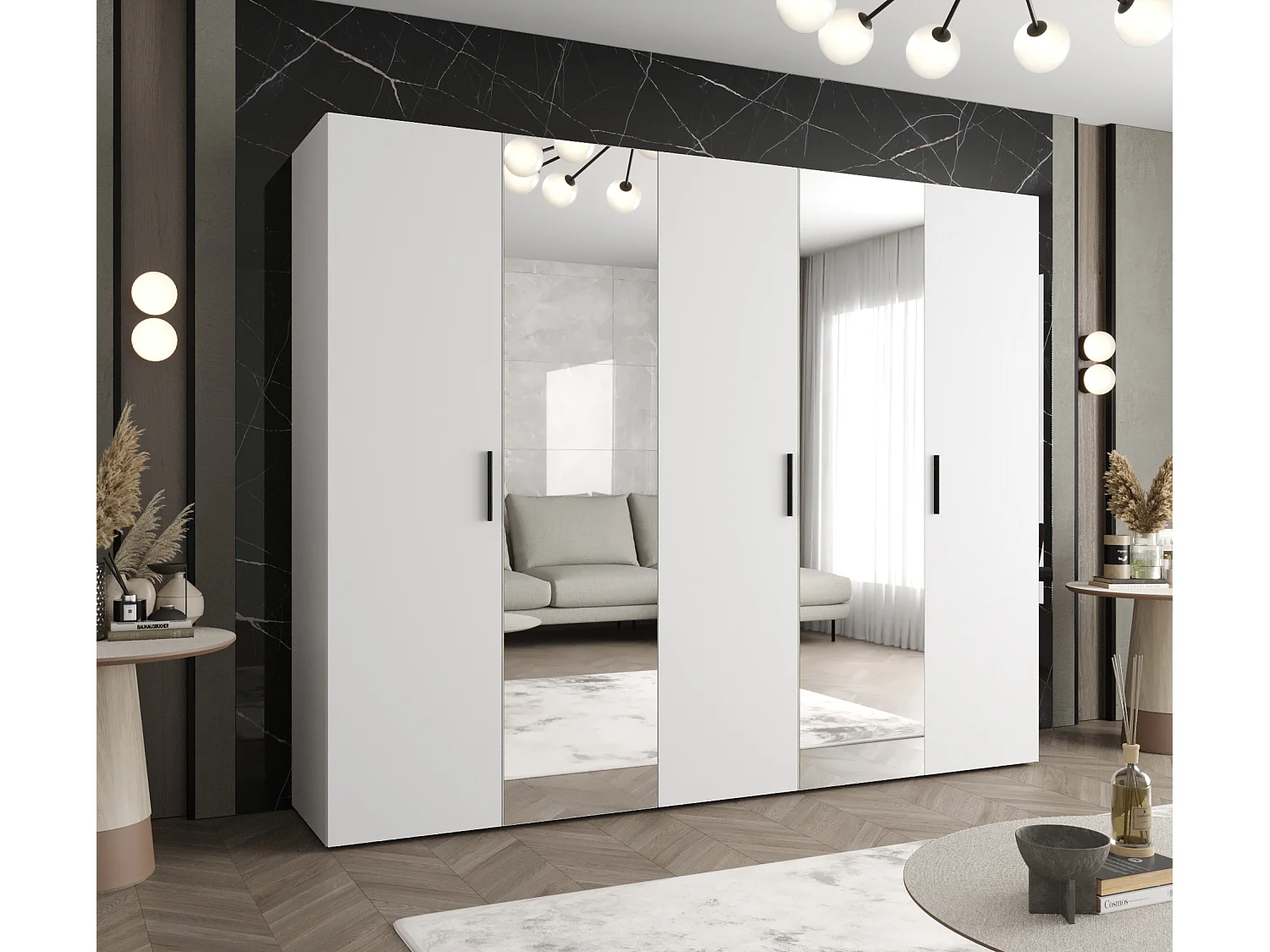 Drehtürenschrank Bari 2 202/250/52 5-türig (Weiß|Schwarz)