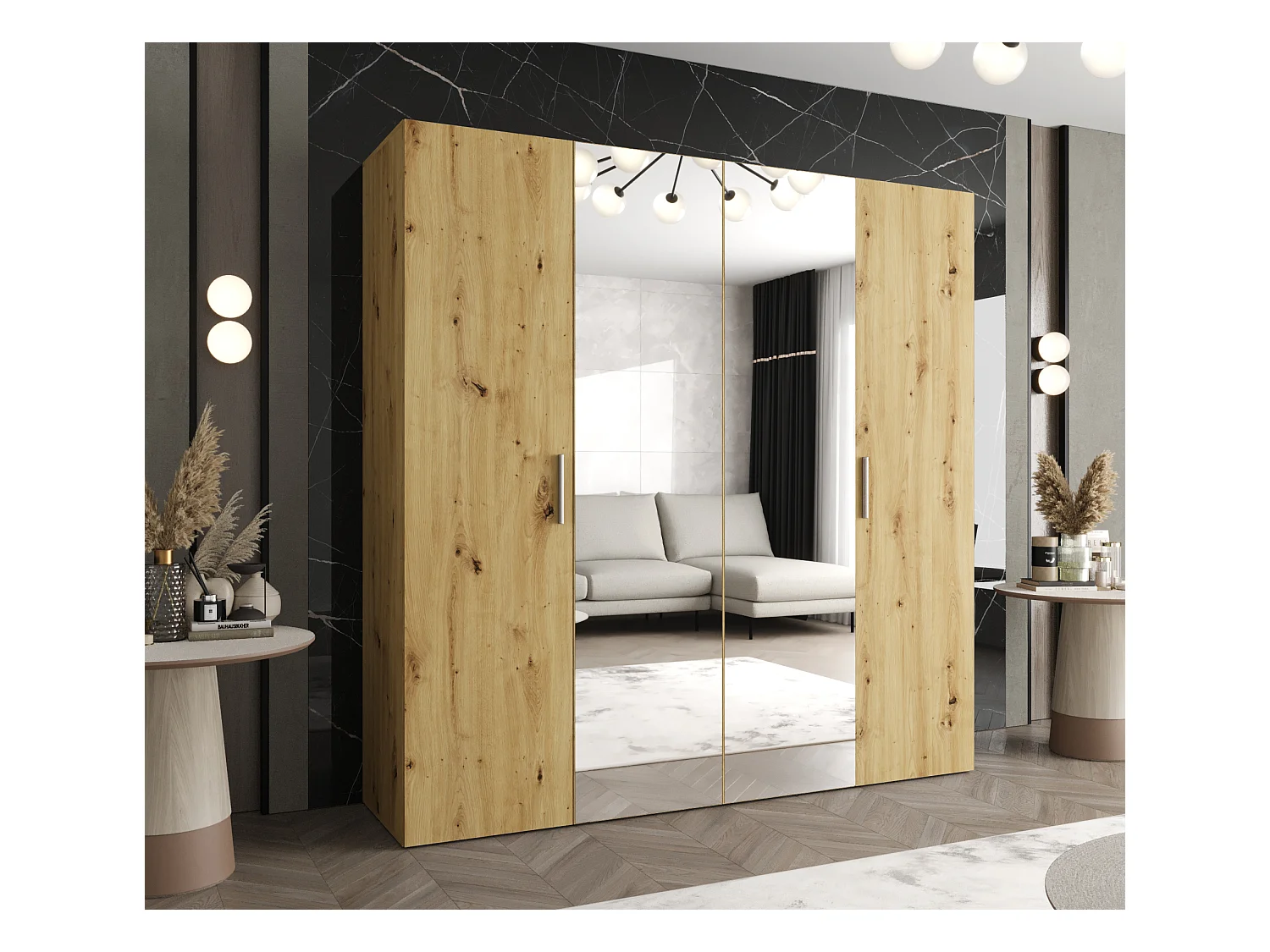 Drehtürenschrank Bari 2 202/200/52 4-türig (Artisan Eiche|Silber)