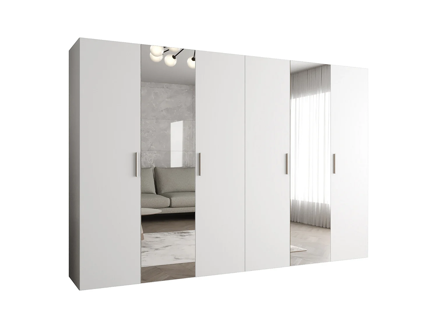 Drehtürenschrank Bari 2 202/300/52 6-türig (Weiß|Silber)