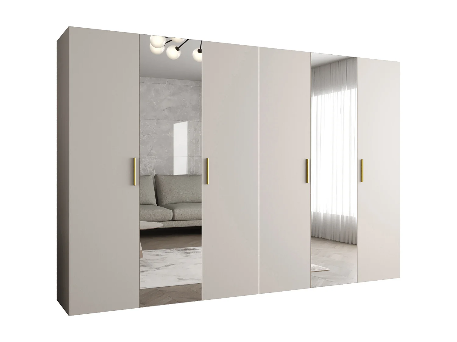 Drehtürenschrank Bari 2 202/300/52 6-türig (Kaschmir|Gold)