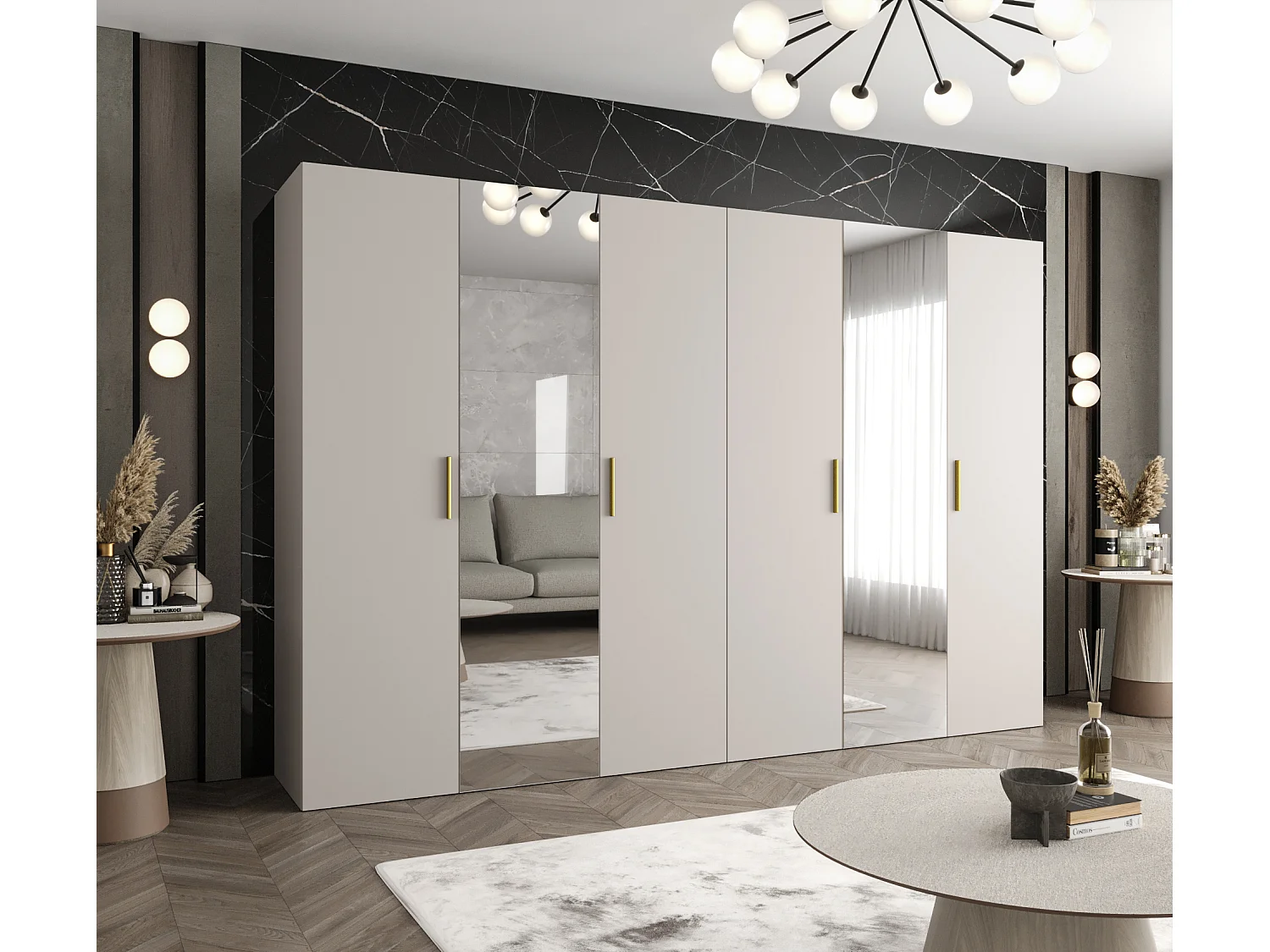 Drehtürenschrank Bari 2 202/300/52 6-türig (Kaschmir|Gold)