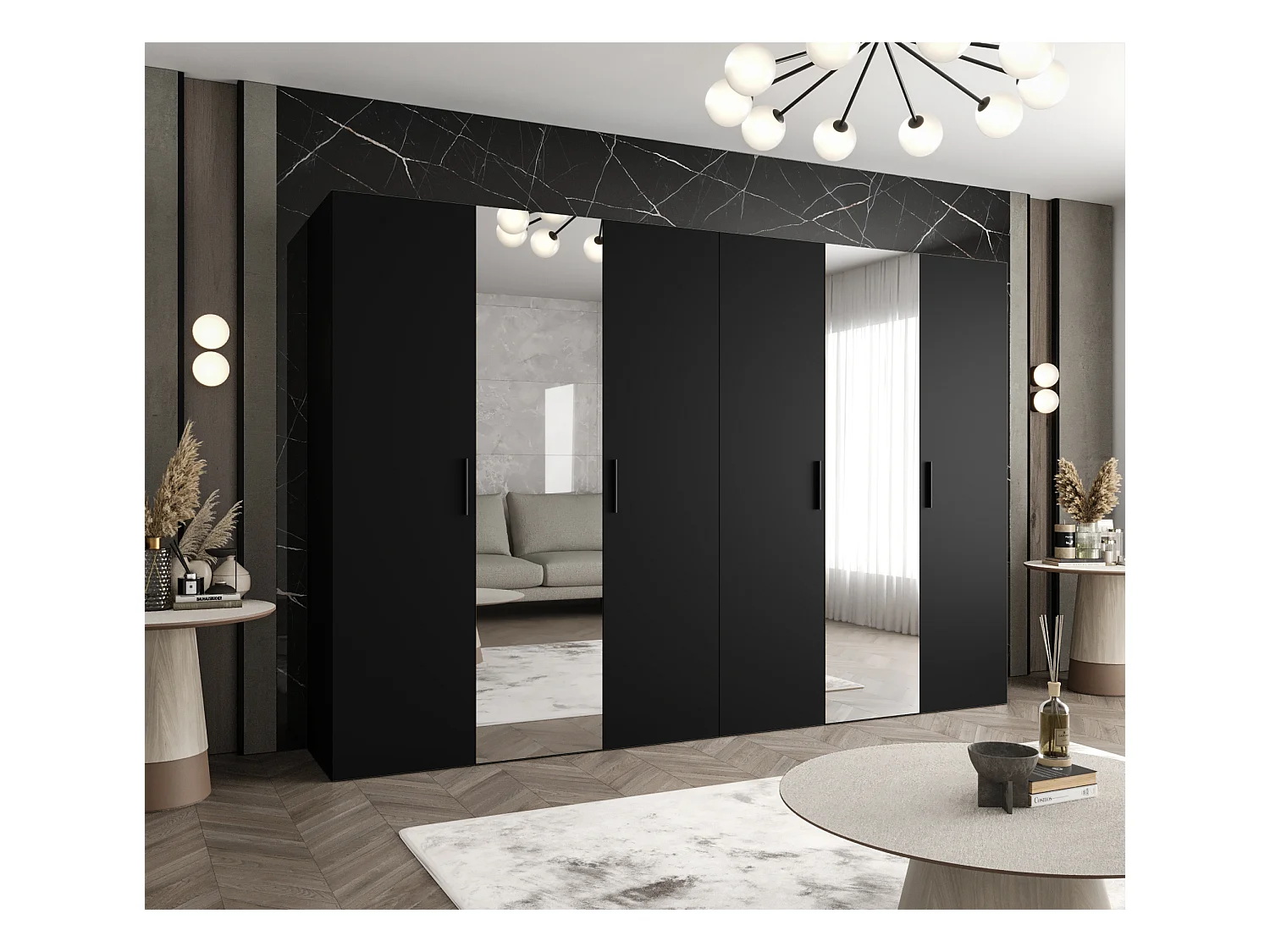 Drehtürenschrank Bari 2 202/300/52 6-türig (Schwarz|Schwarz)