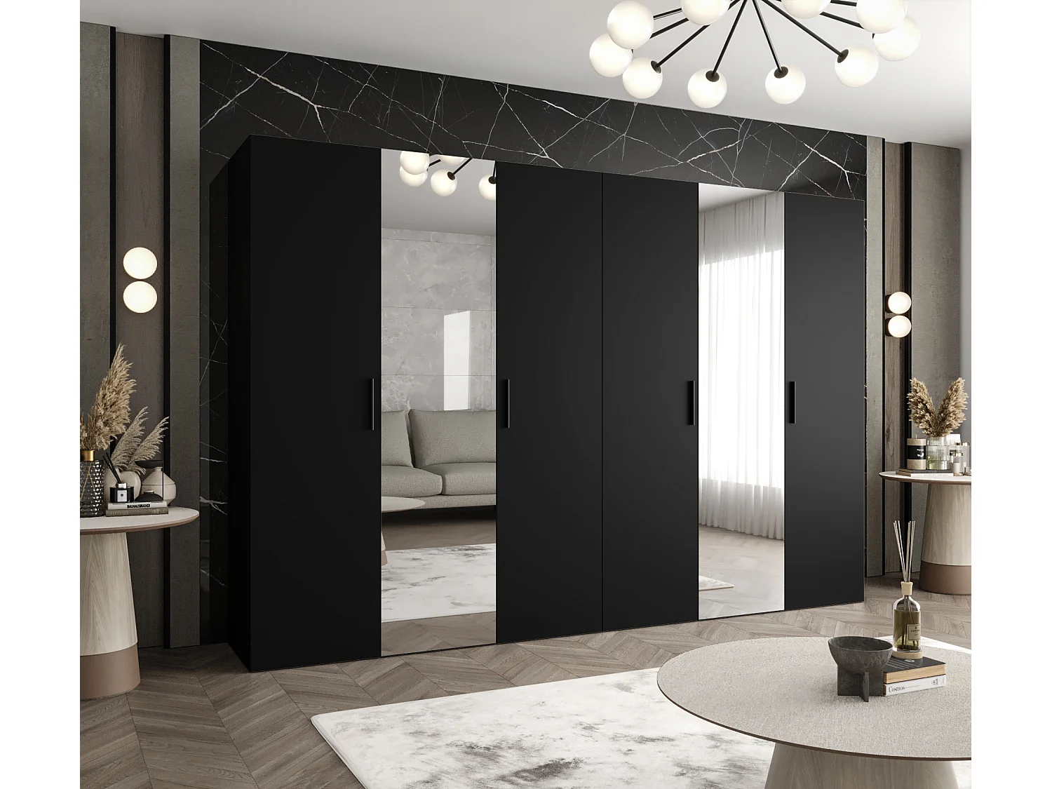 Kleerkast Bari 2 202/300/52 6-deurs (zwart)