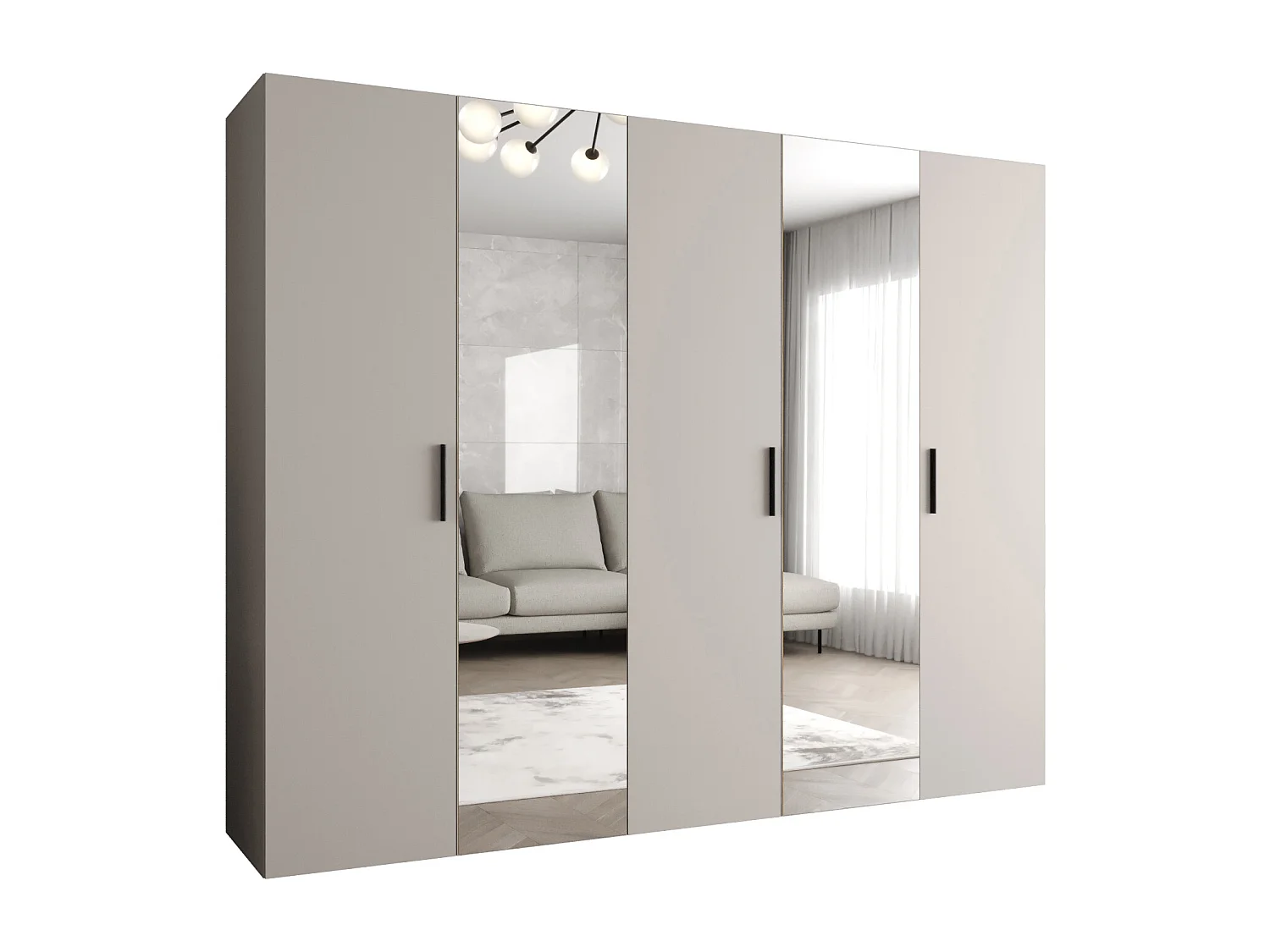 Drehtürenschrank Bari 2 202/250/52 5-türig (Kaschmir|Schwarz)