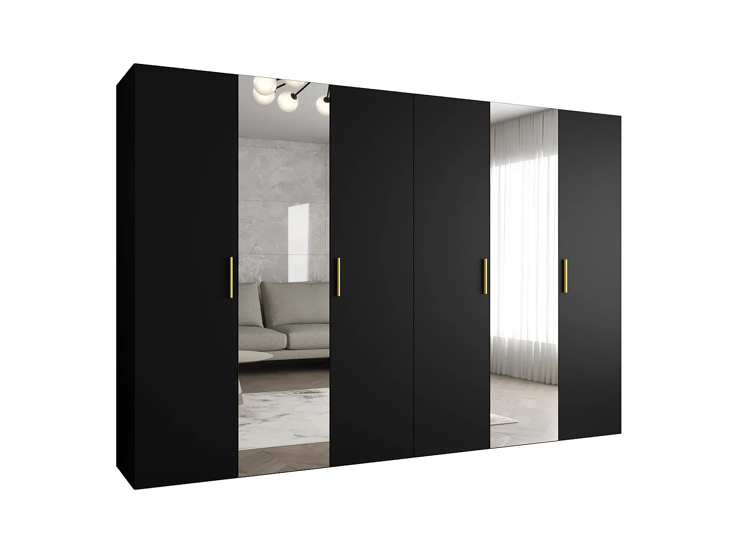 Drehtürenschrank Bari 2 202/300/52 6-türig (Schwarz|Gold)