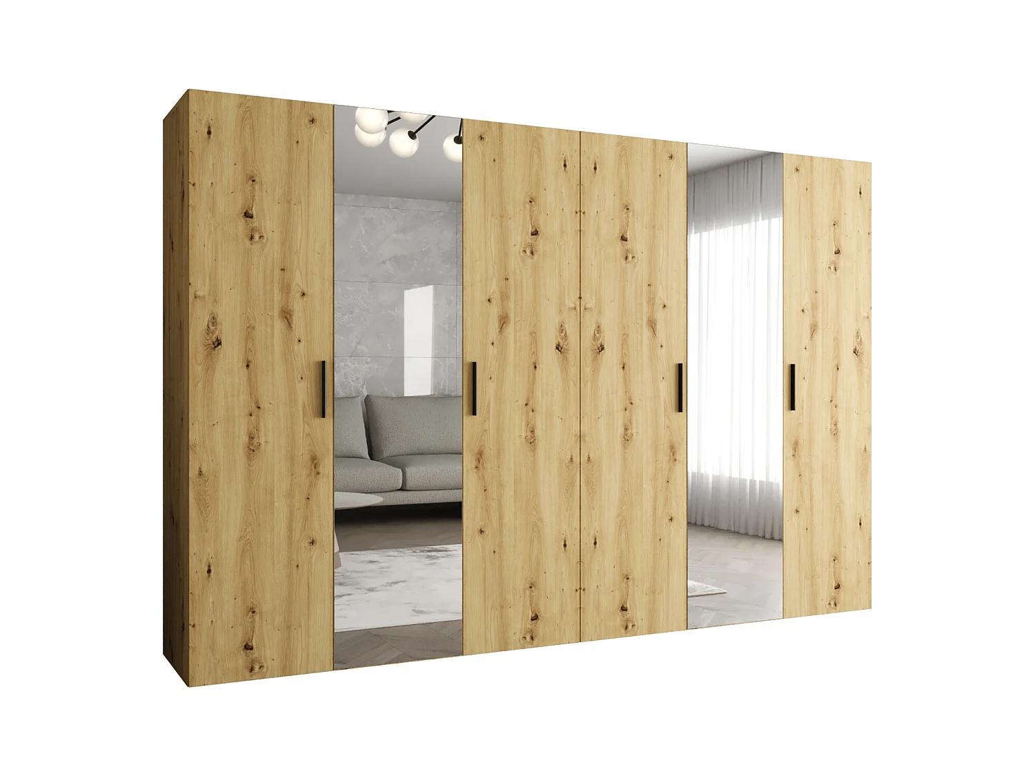 Drehtürenschrank Bari 2 202/300/52 6-türig (Artisan Eiche|Schwarz)