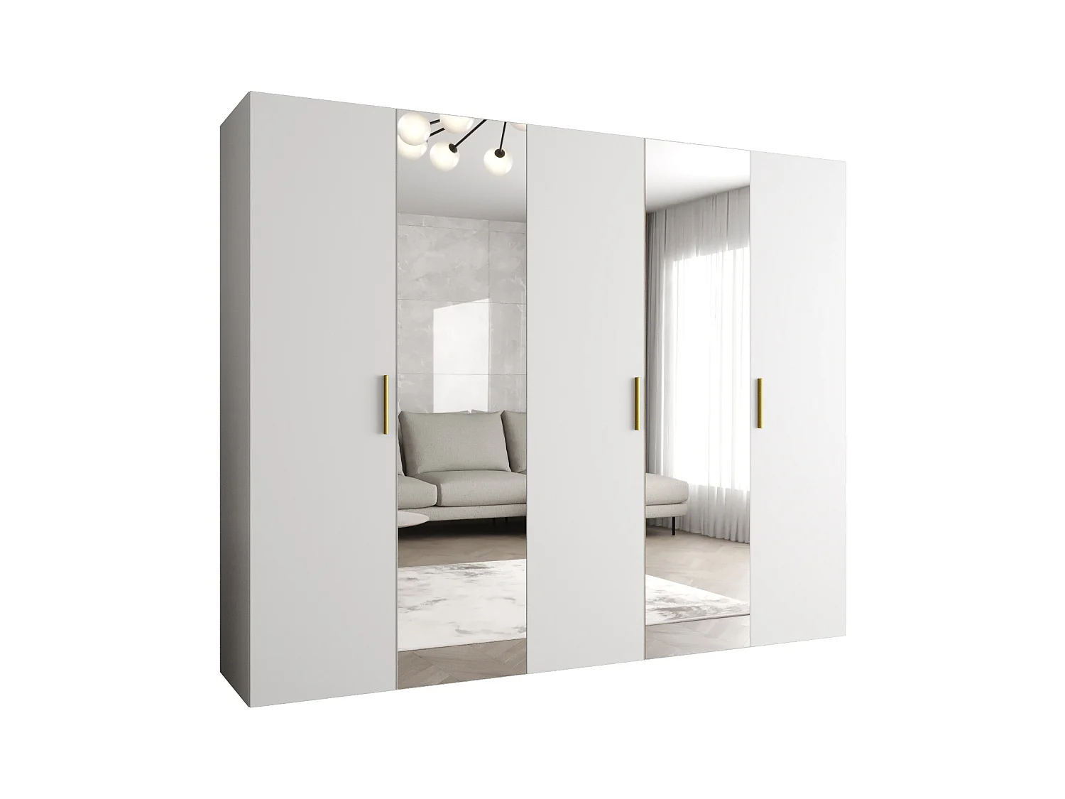 Drehtürenschrank Bari 2 202/250/52 5-türig (Weiß|Gold)