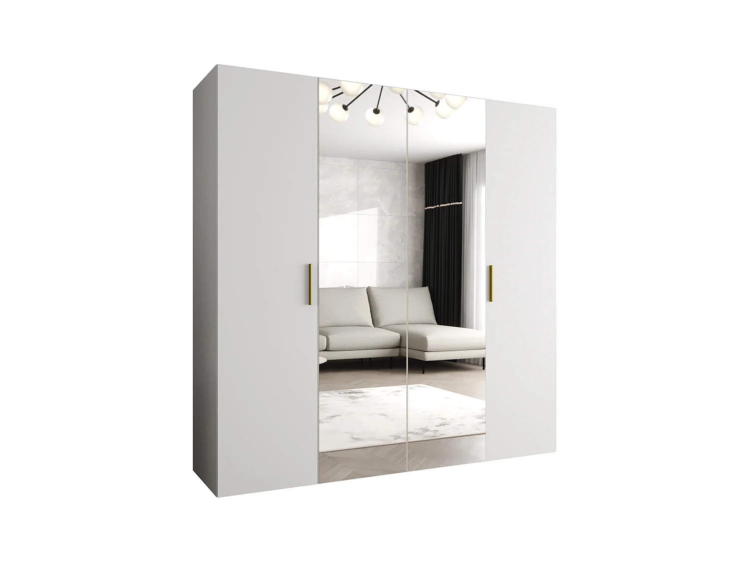 Drehtürenschrank Bari 2 202/200/52 4-türig (Weiß|Gold)