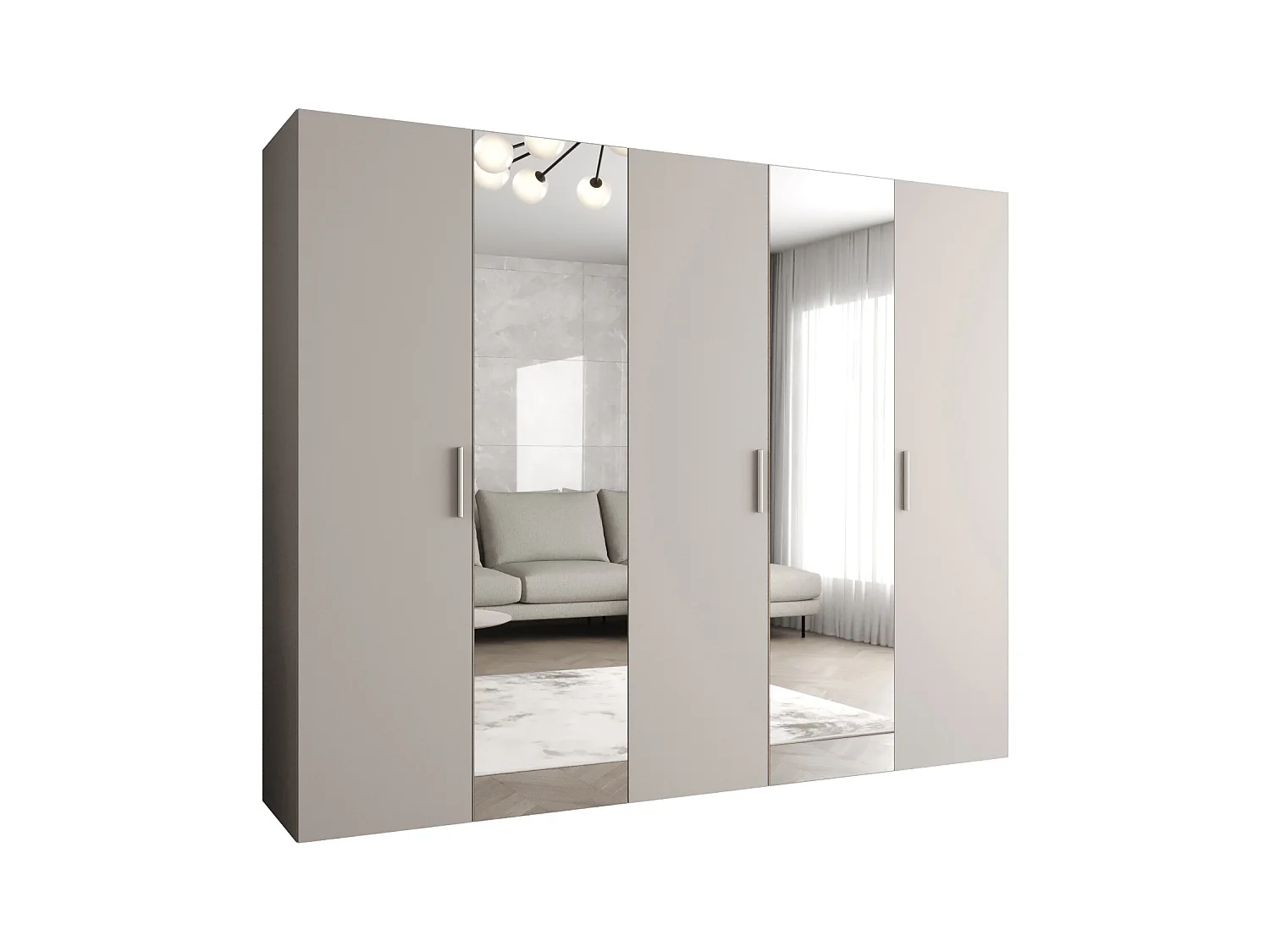 Drehtürenschrank Bari 2 202/250/52 5-türig (Kaschmir|Silber)