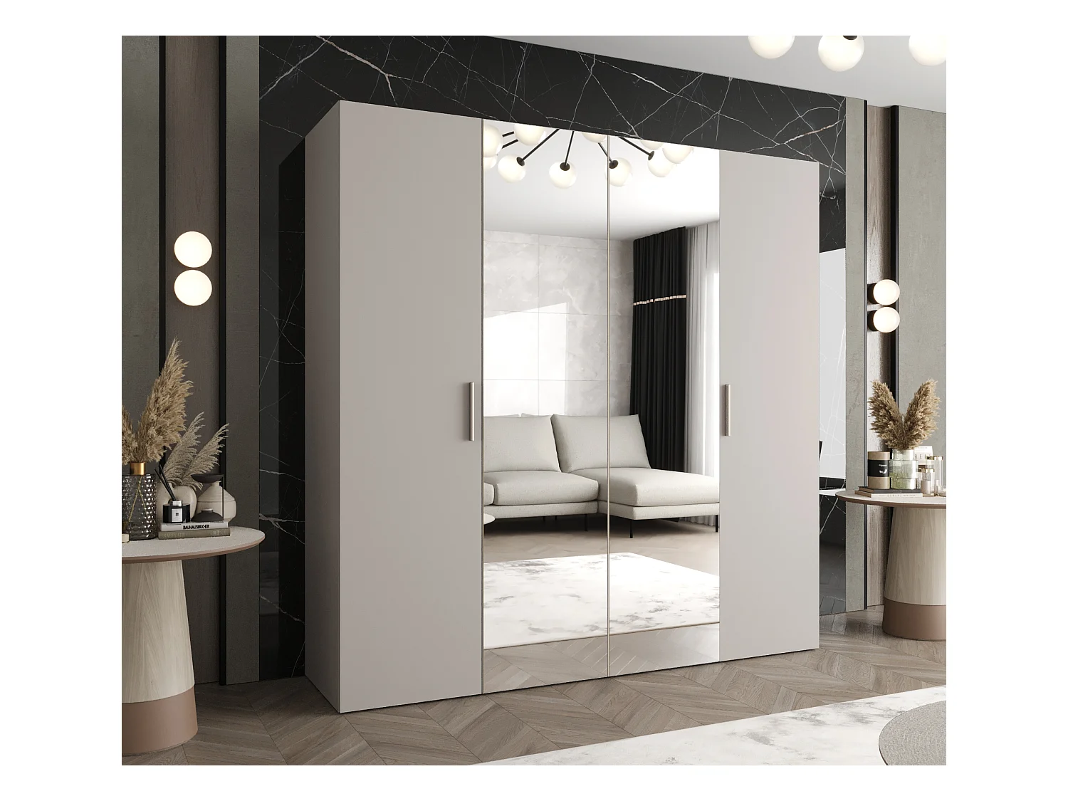 Drehtürenschrank Bari 2 202/200/52 4-türig (Kaschmir|Silber)