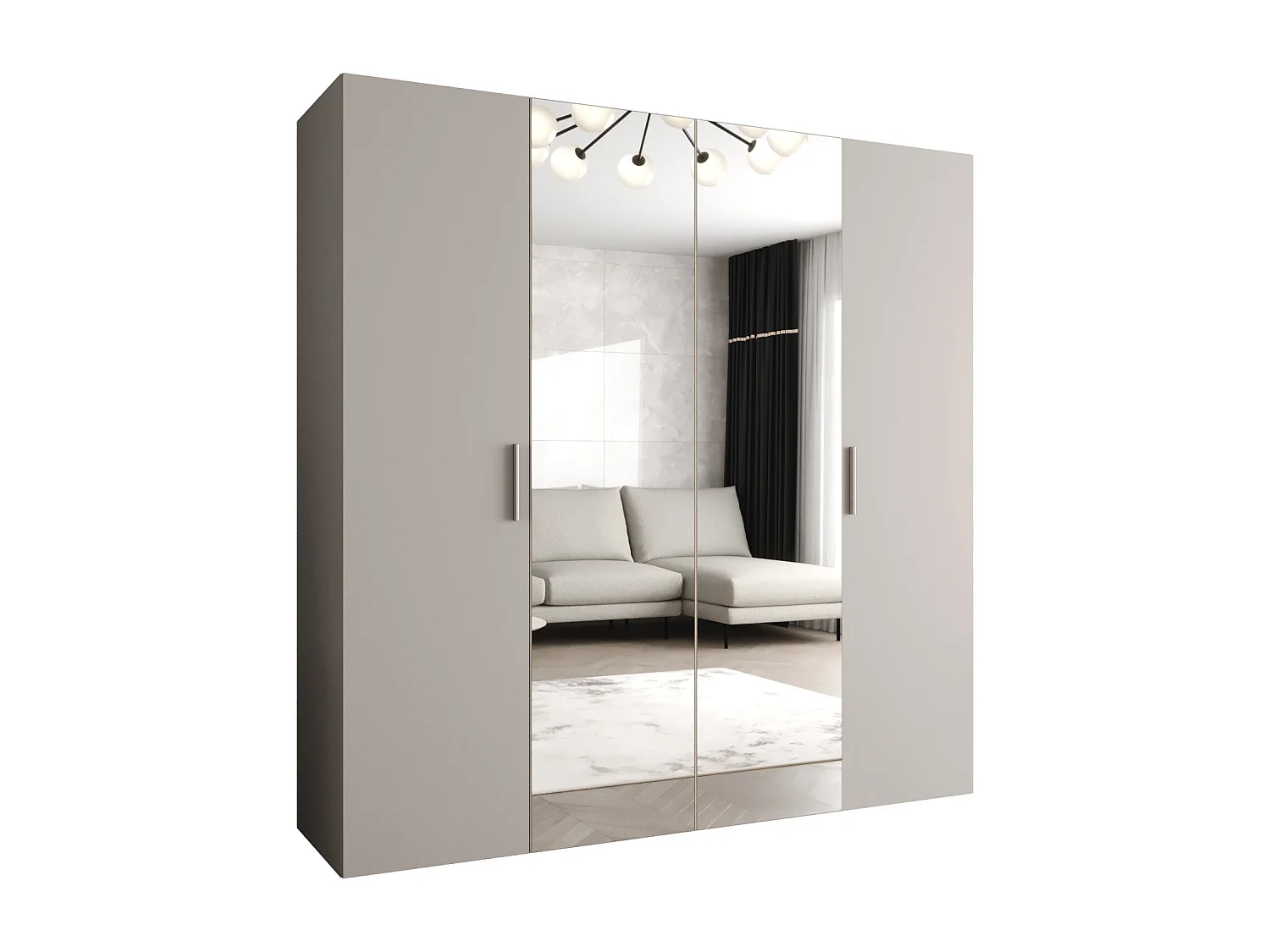 Drehtürenschrank Bari 2 202/200/52 4-türig (Kaschmir|Silber)