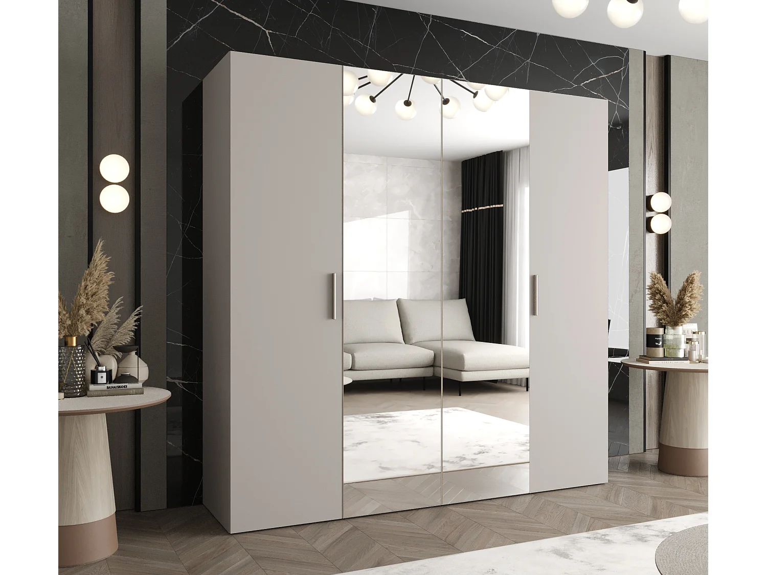 Drehtürenschrank Bari 2 202/200/52 4-türig (Kaschmir|Silber)