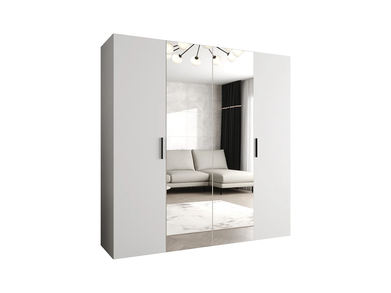 Drehtürenschrank Bari 2 202/200/52 4-türig (Weiß|Schwarz)