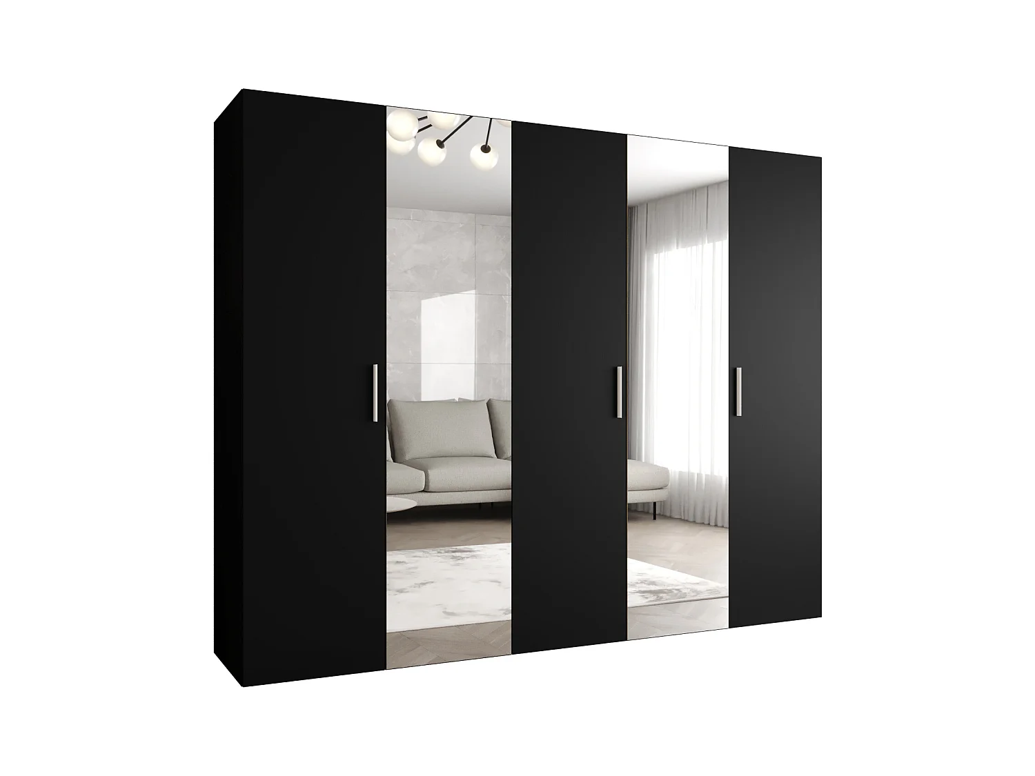 Drehtürenschrank Bari 2 202/250/52 5-türig (Schwarz|Silber)