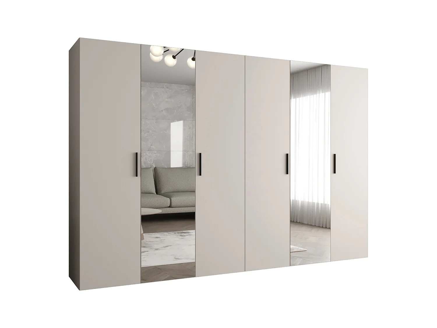 Drehtürenschrank Bari 2 202/300/52 6-türig (Kaschmir|Schwarz)