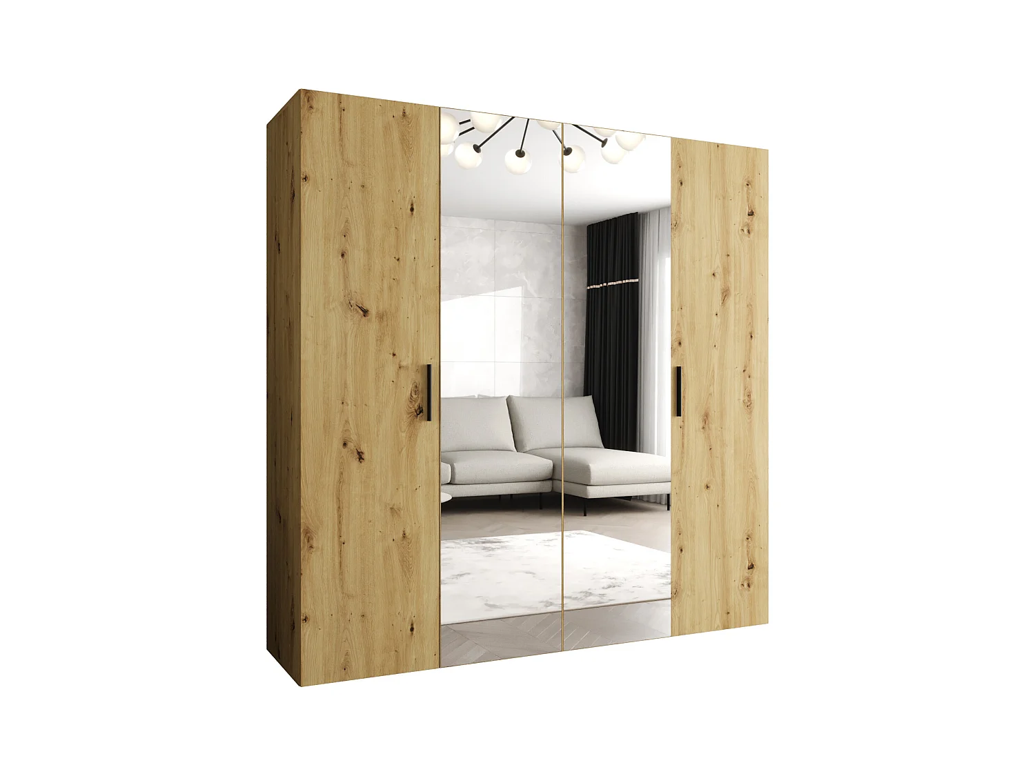 Drehtürenschrank Bari 2 202/200/52 4-türig (Artisan Eiche|Schwarz)