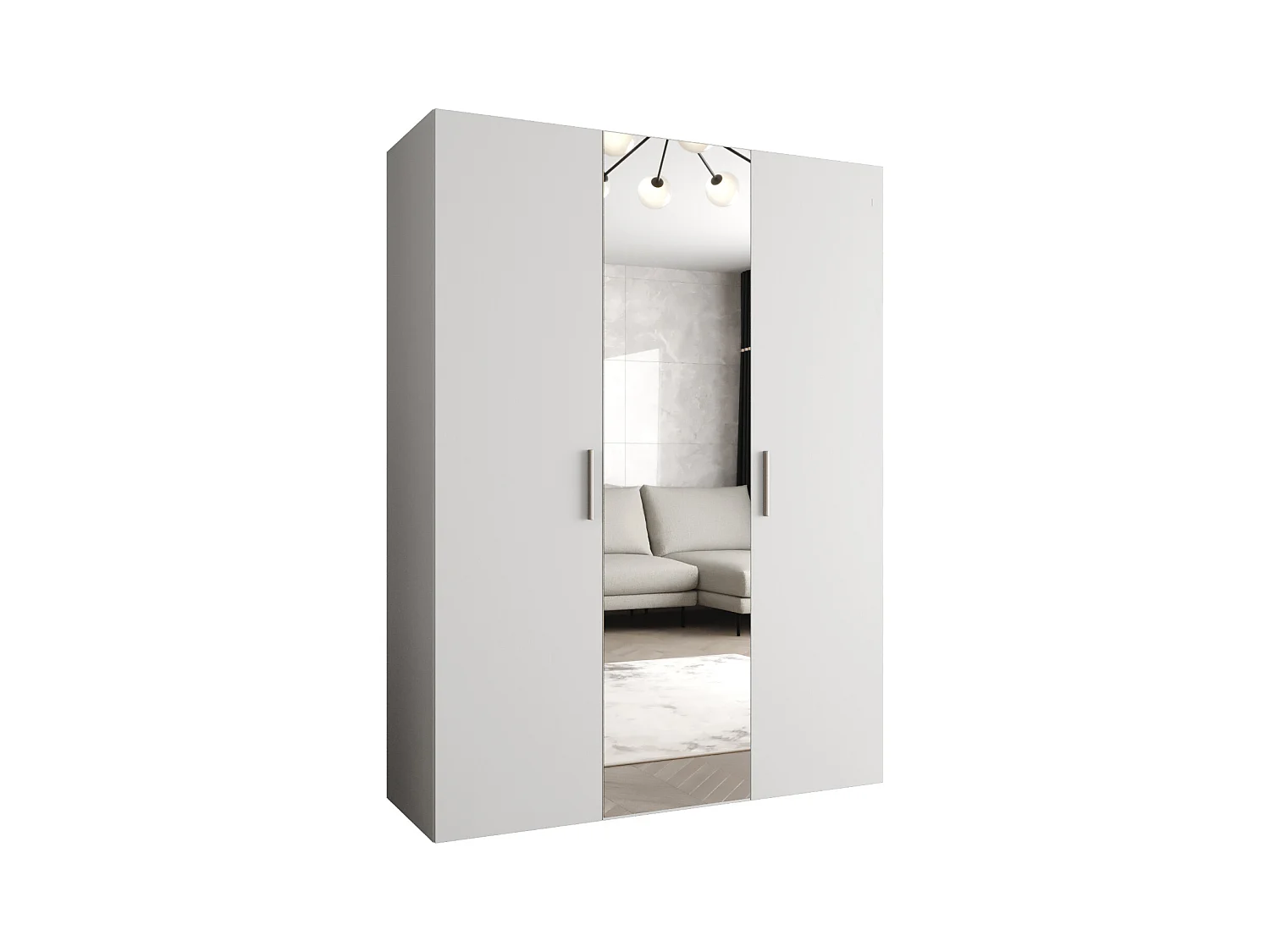 Drehtürenschrank Bari 2 202/150/52 3-türig (Weiß|Silber)